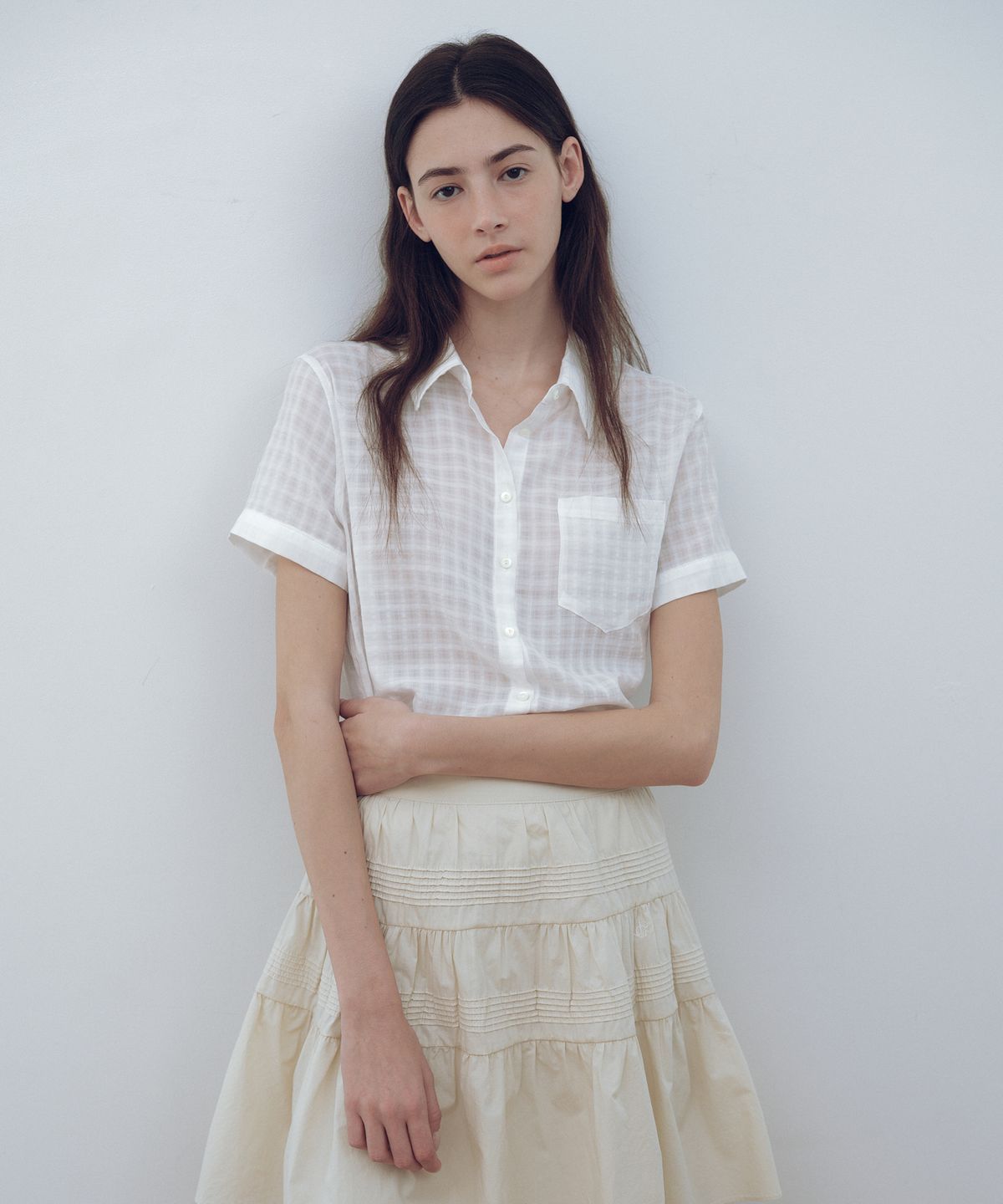 유라고(URAGO) Sheer check half shirt