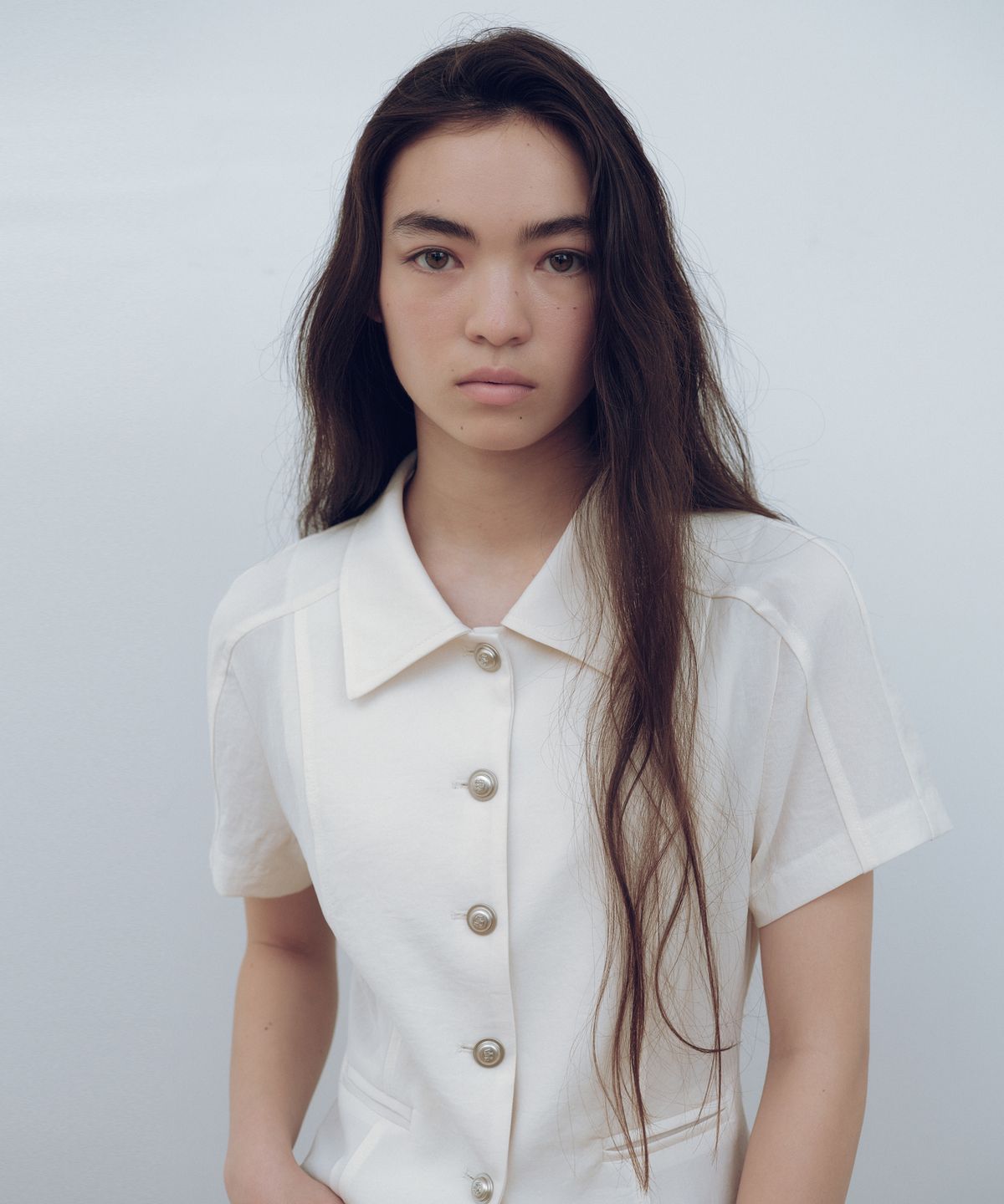 유라고(URAGO) Button collar half blouse