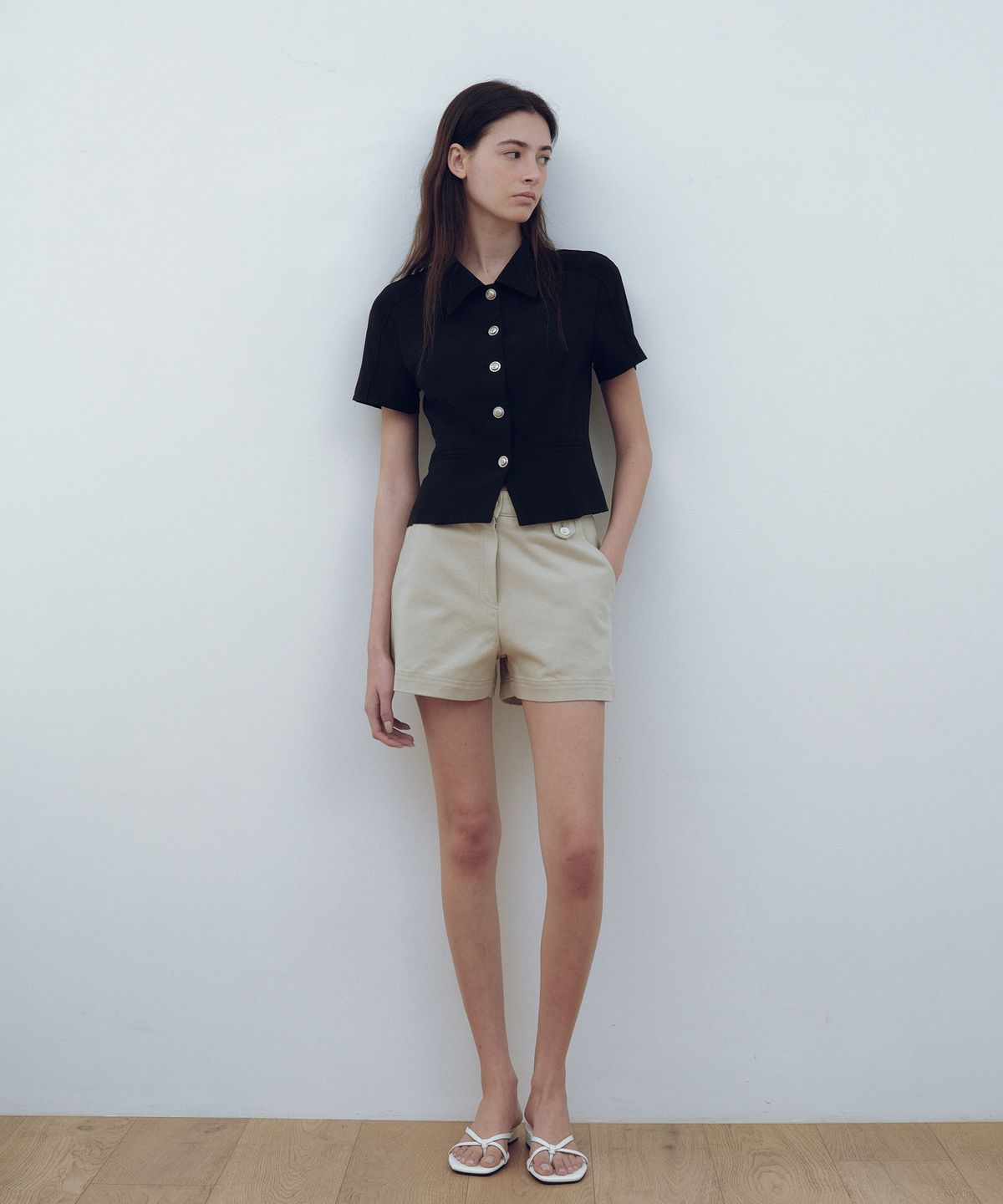 유라고(URAGO) Button collar half blouse