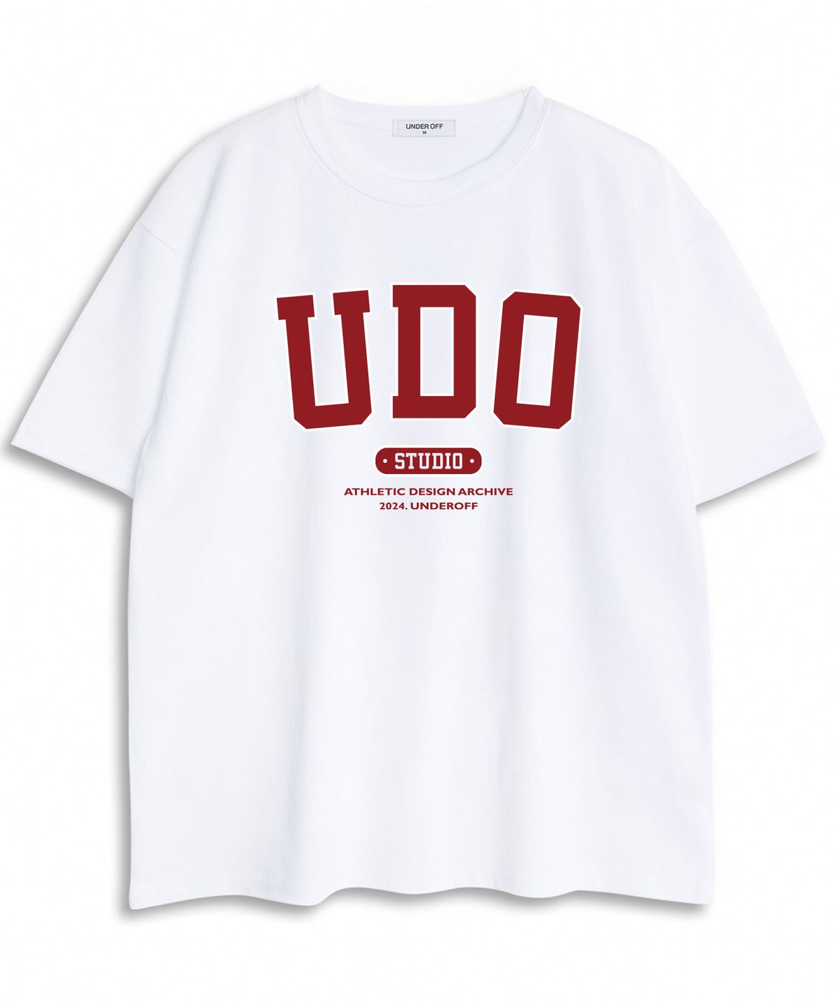 언더오프(UNDEROFF) 오버핏 크루넥 UDO 아치로고 반팔 티셔츠 화이트블루