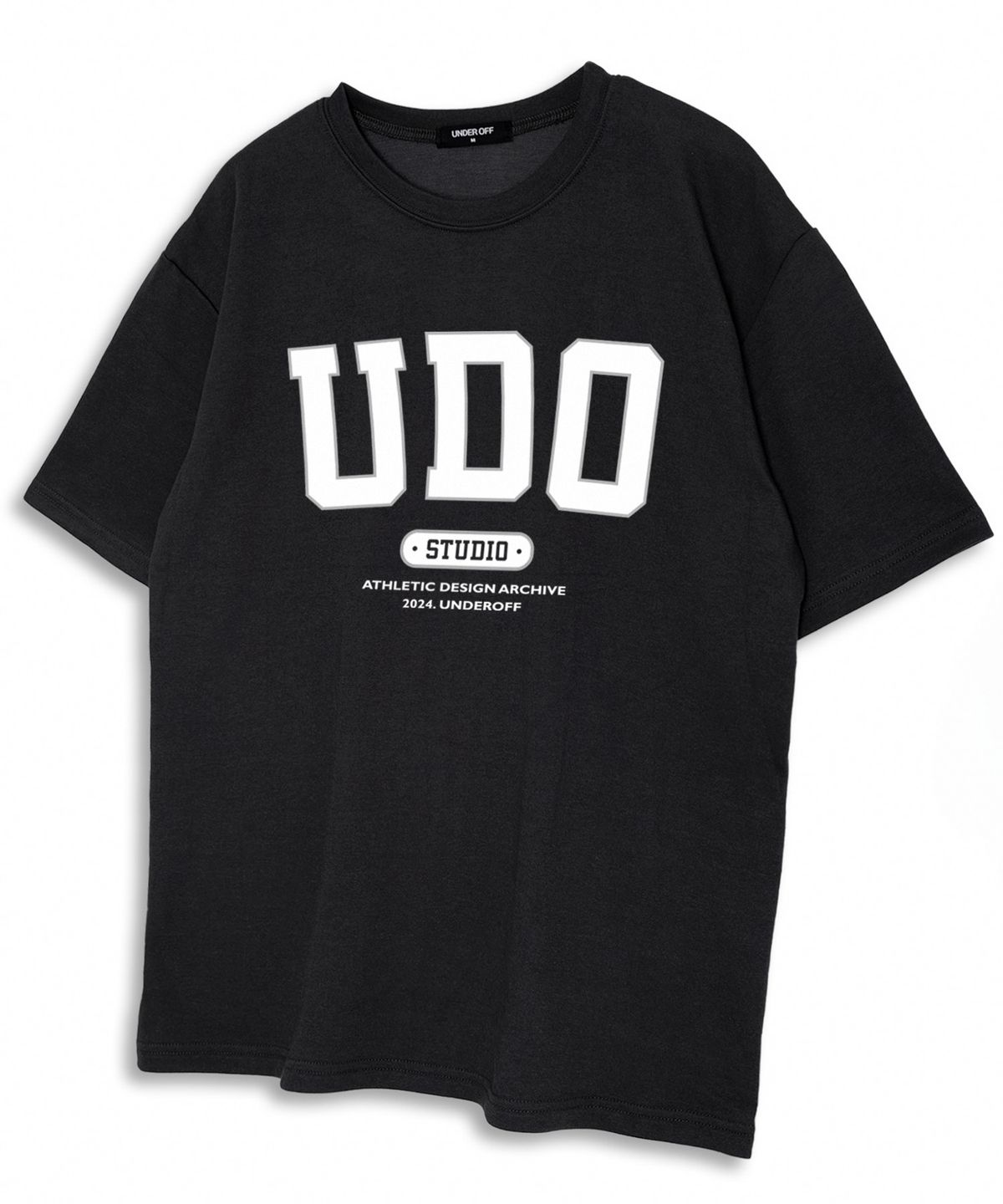 언더오프(UNDEROFF) 오버핏 크루넥 UDO 아치로고 반팔 티셔츠 화이트멜란지