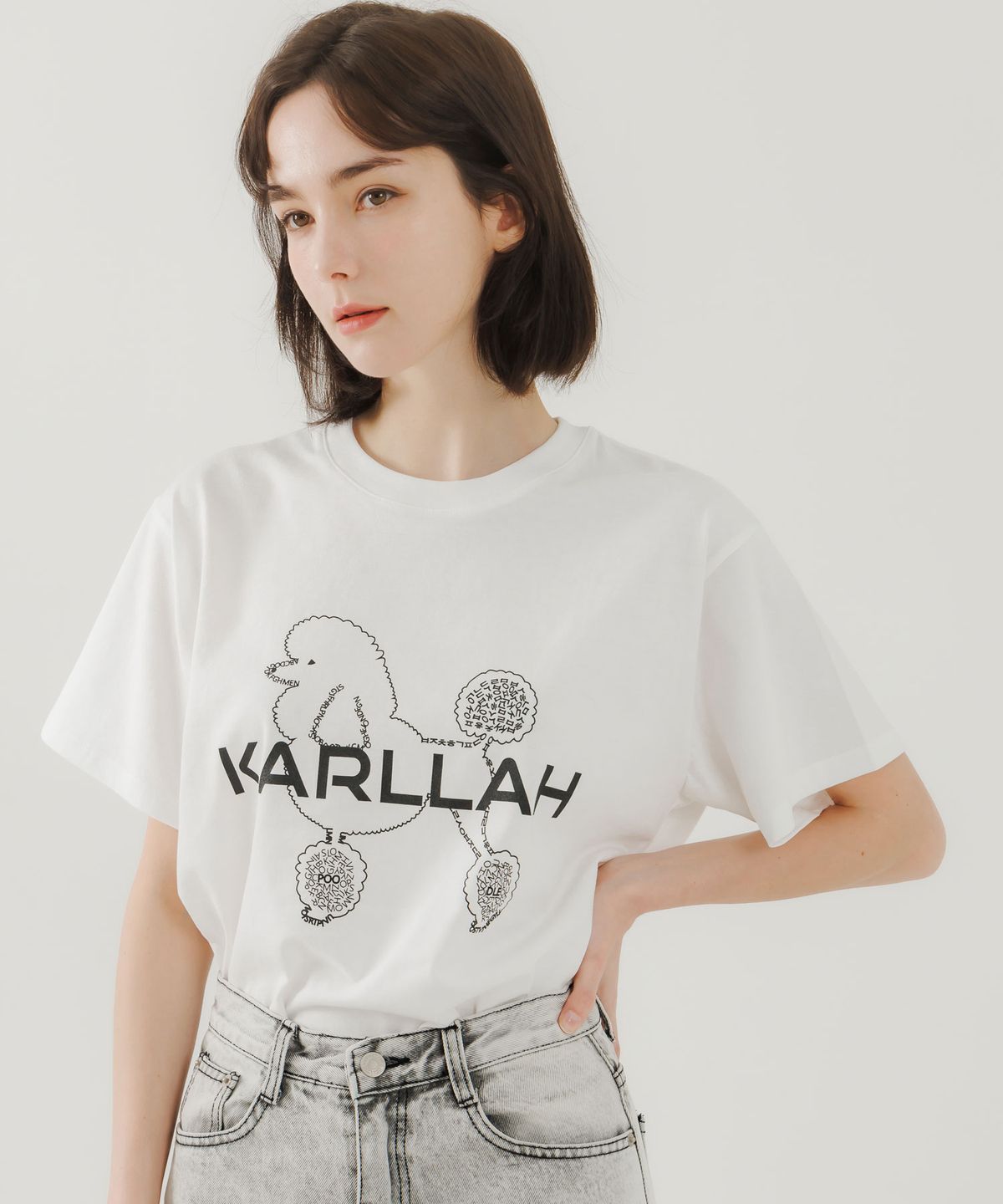 칼라(KARLLAH) 푸들 프린트 반팔 티셔츠- 화이트
