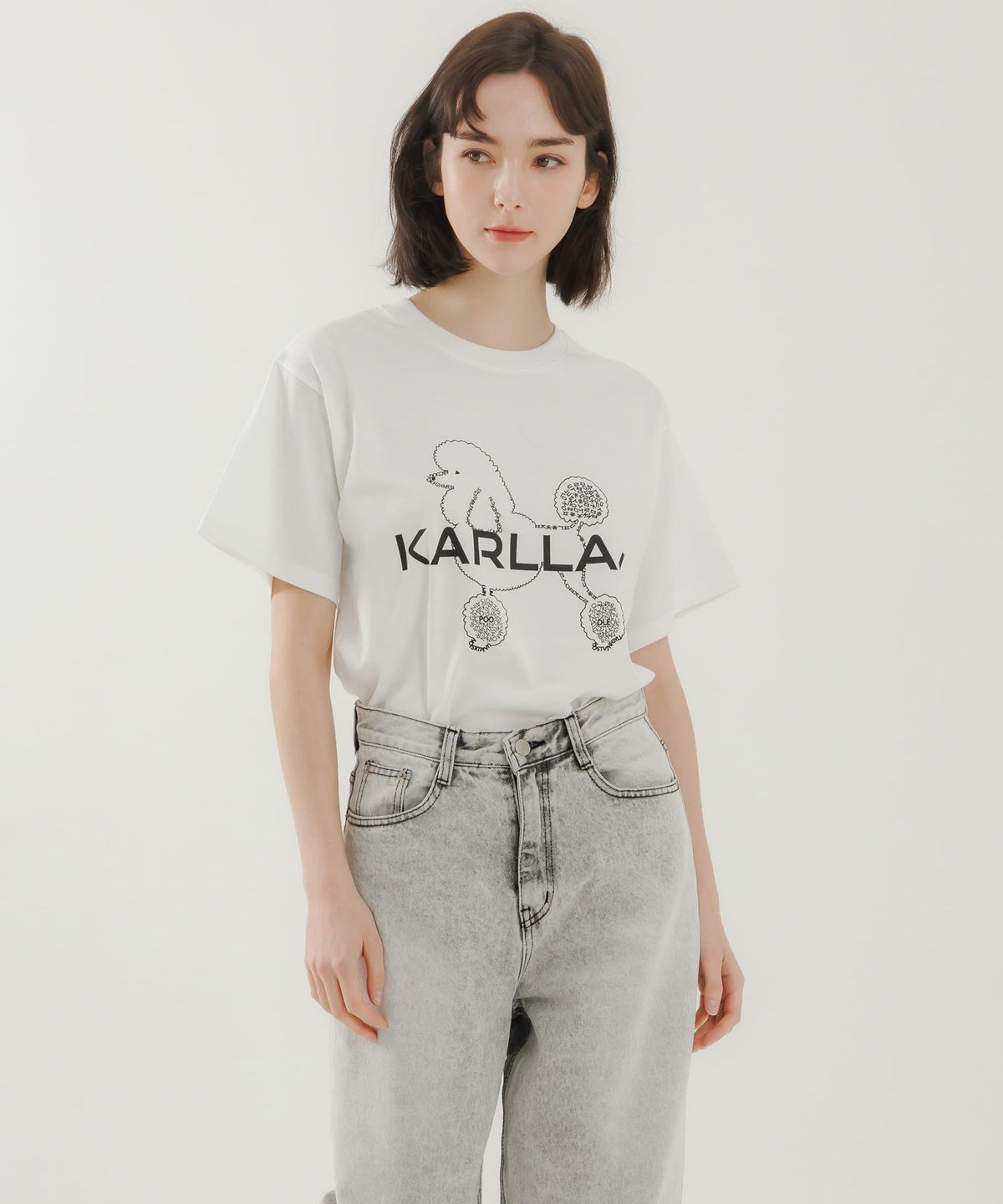 칼라(KARLLAH) 푸들 프린트 반팔 티셔츠- 화이트