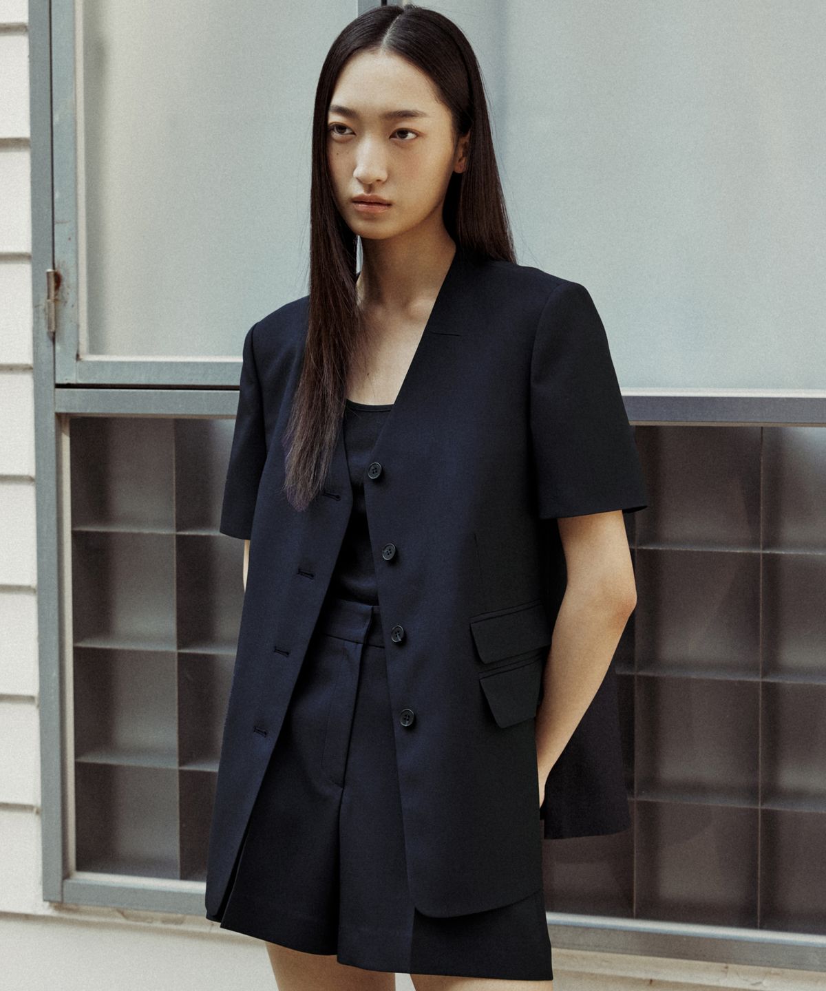 오떼뜨(OCTETTE) NOCOLLAR SINGLE BLAZER_2COLOR