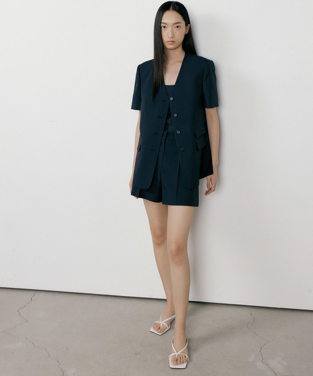 오떼뜨(OCTETTE) NOCOLLAR SINGLE BLAZER_2COLOR