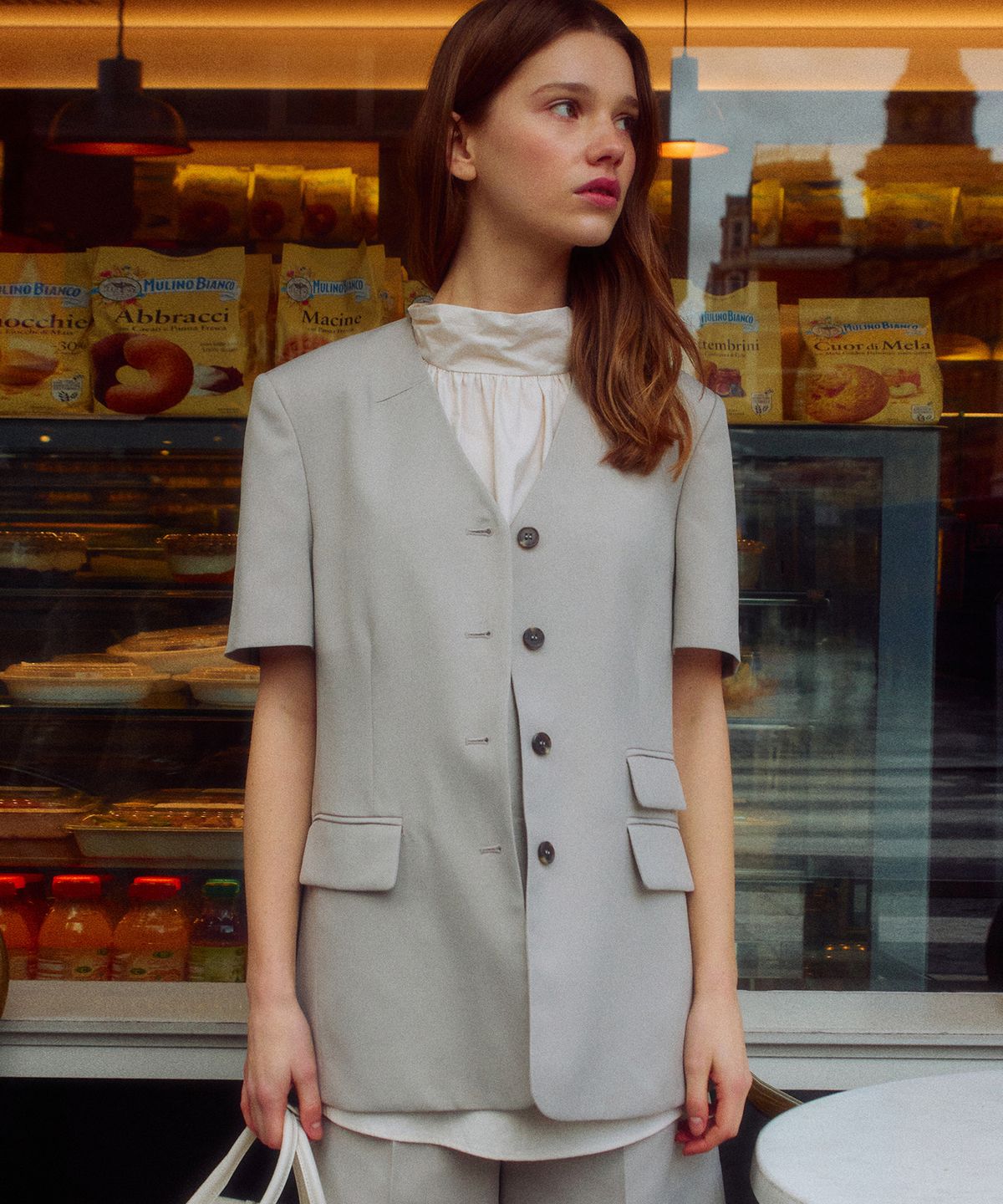 오떼뜨(OCTETTE) NOCOLLAR SINGLE BLAZER_2COLOR