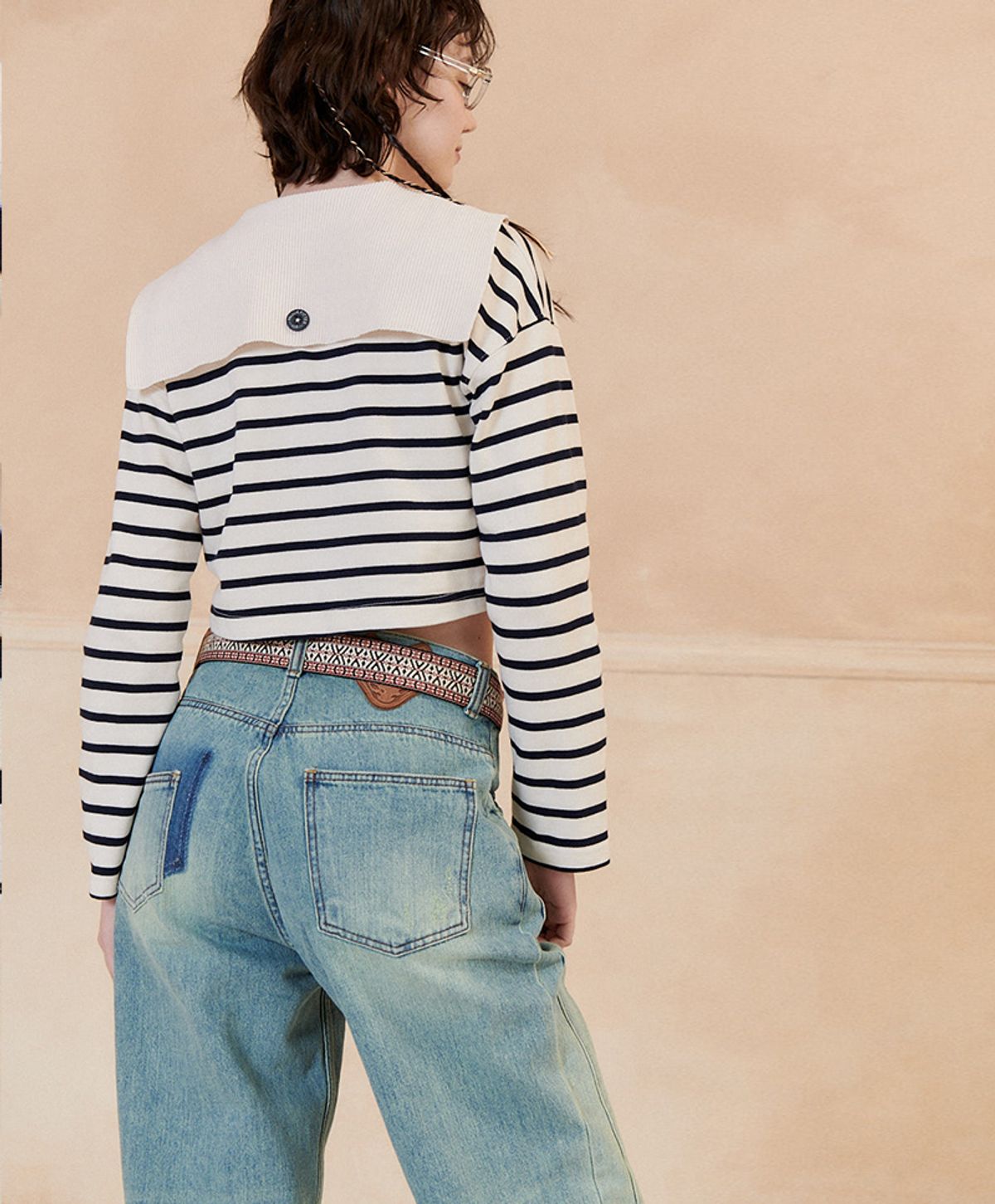 누크피터(NUUKFITTER) MARINE CROP BUTTON T-SHIRT_WOMEN [IVORY]