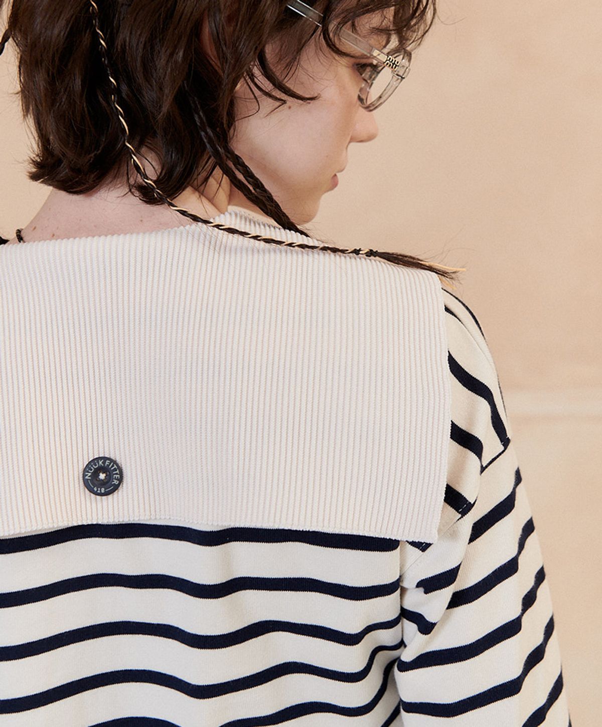 누크피터(NUUKFITTER) MARINE CROP BUTTON T-SHIRT_WOMEN [IVORY]