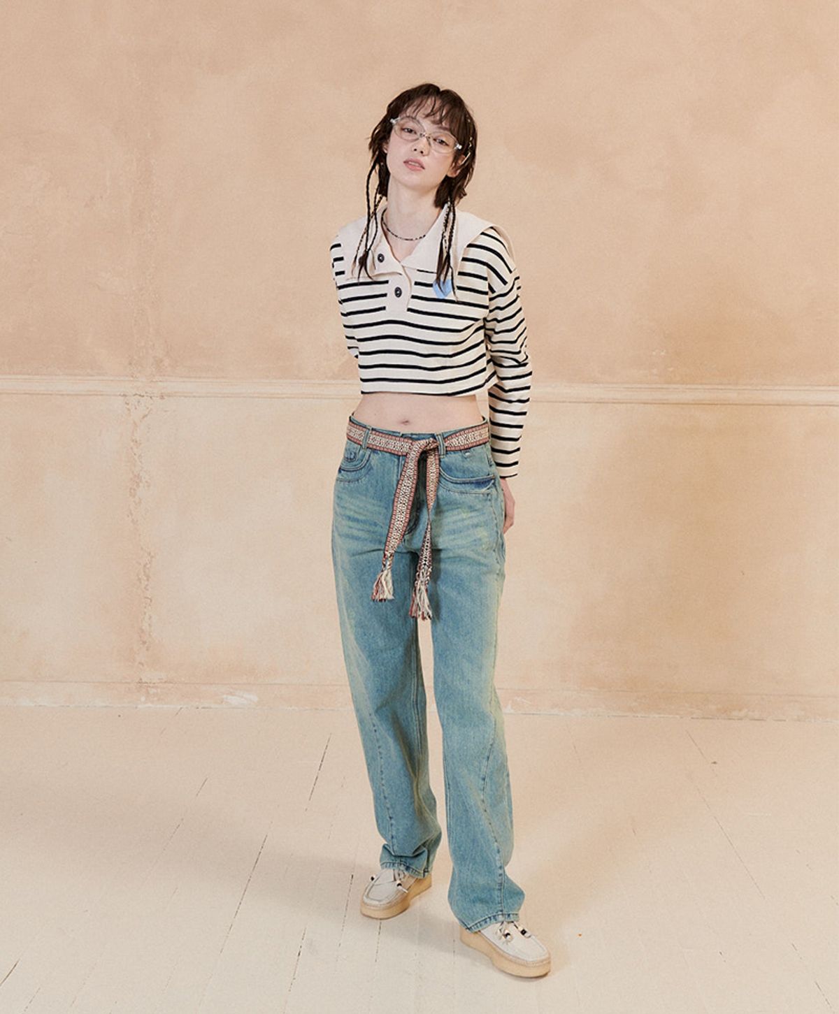 누크피터(NUUKFITTER) MARINE CROP BUTTON T-SHIRT_WOMEN [IVORY]