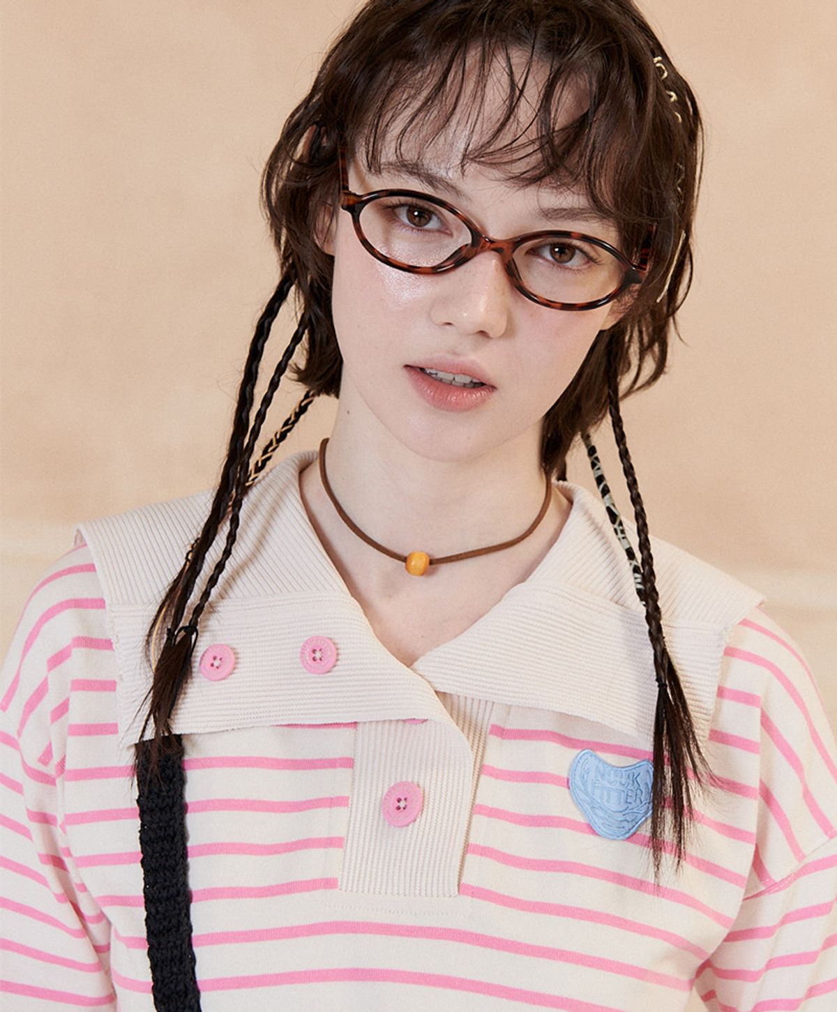 누크피터(NUUKFITTER) MARINE CROP BUTTON T-SHIRT_WOMEN [PINK]