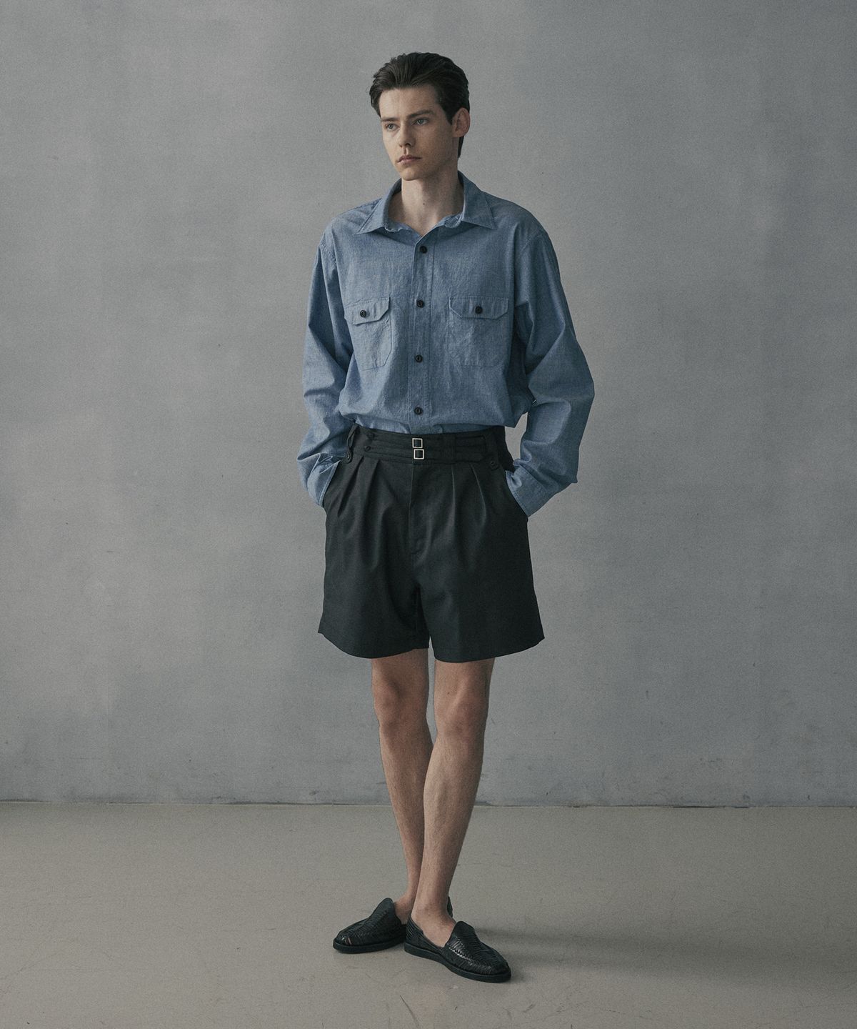 엠프(AMF) Ramie 2 Strap Gurkha Shorts - Black