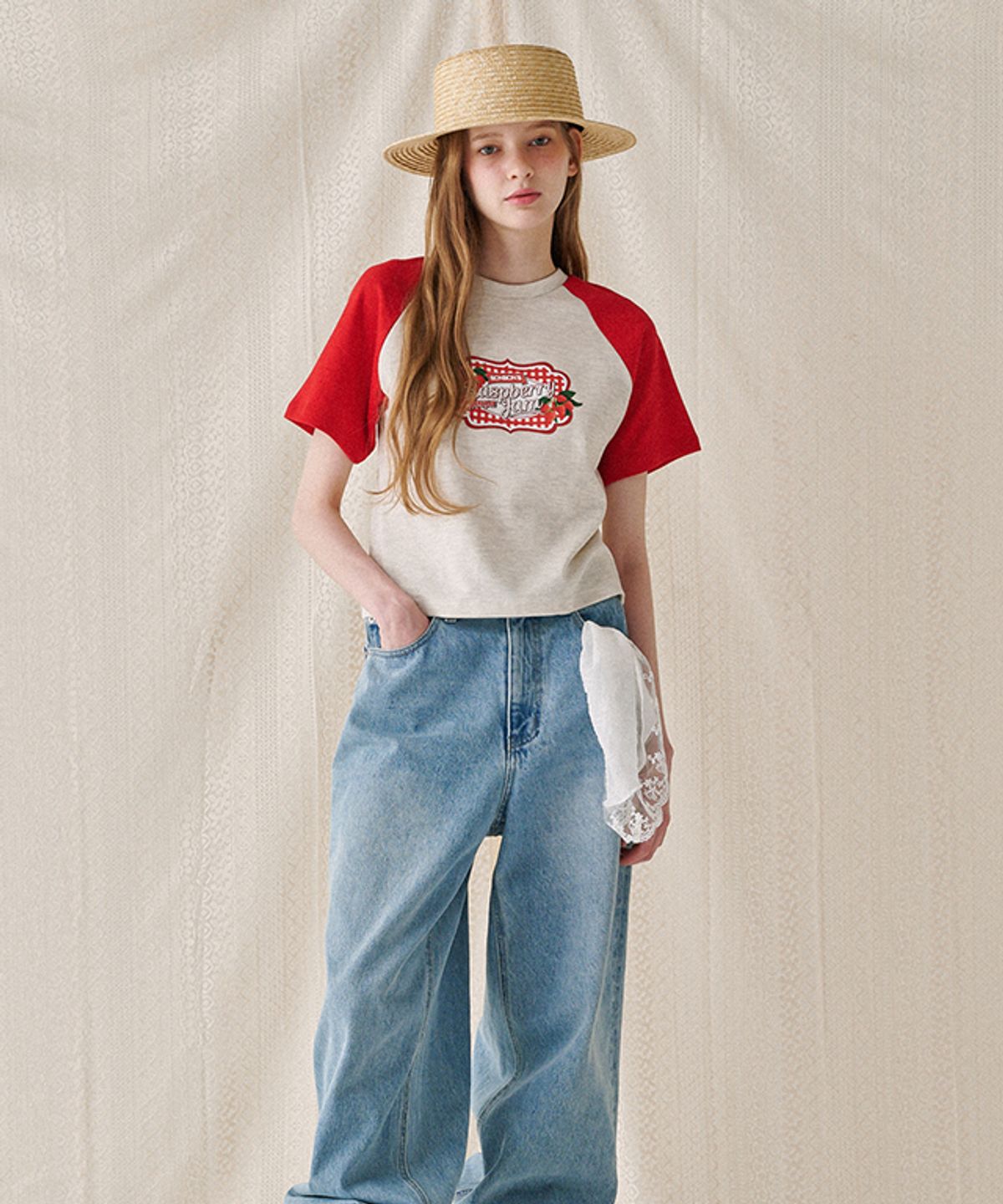 론론(RONRON) RASPBERRY JAM RAGLAN CROP T SHIRT RED