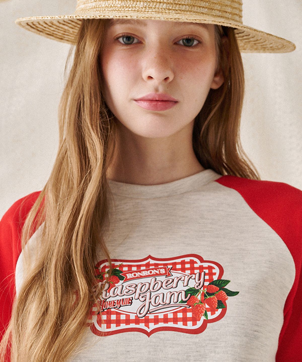 론론(RONRON) RASPBERRY JAM RAGLAN CROP T SHIRT RED