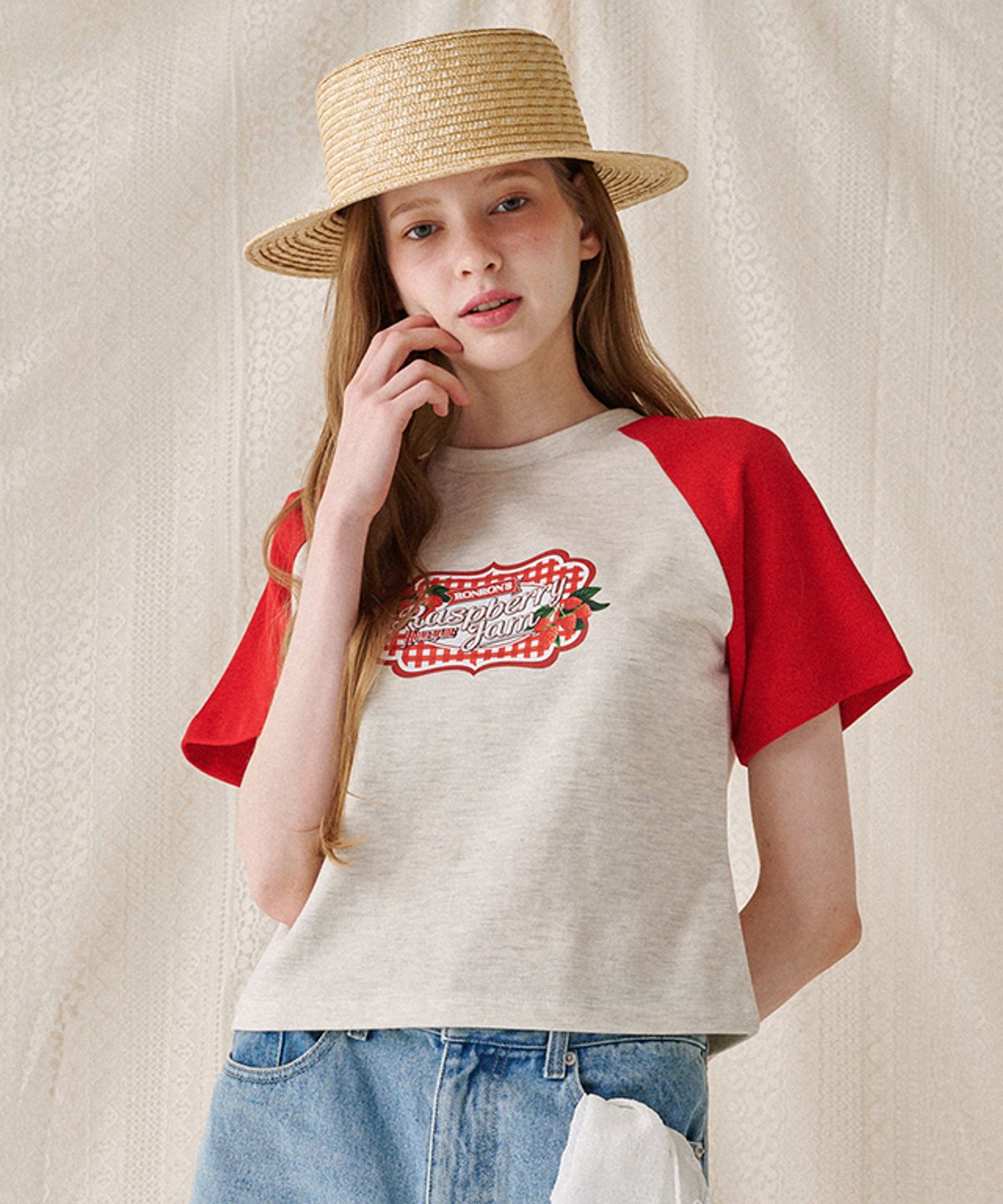 론론(RONRON) RASPBERRY JAM RAGLAN CROP T SHIRT RED