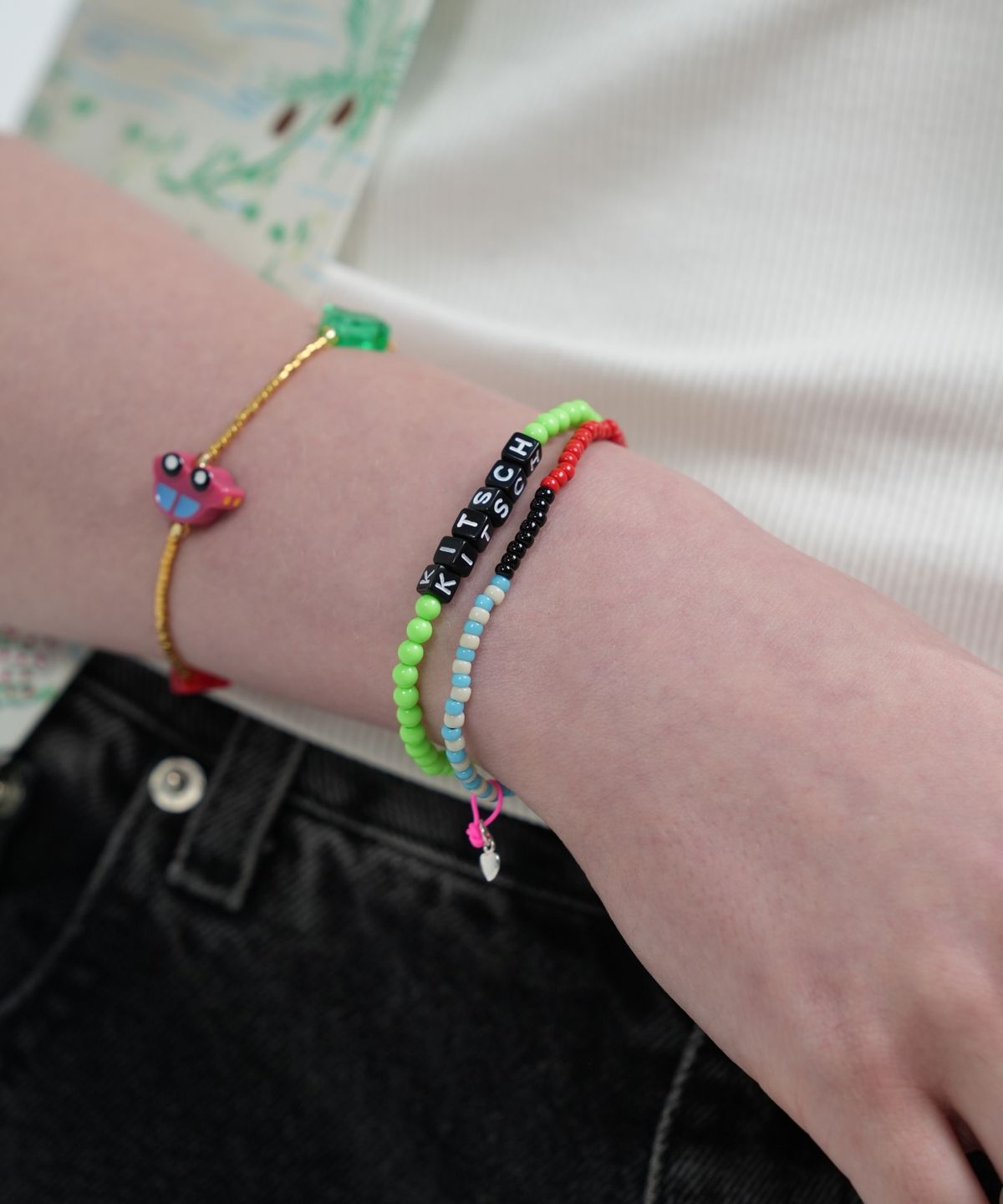 봉보(BONBEAU) Awesome color line glass beads Bracelet 컬러 믹스 글라스 비즈 밴딩 팔찌