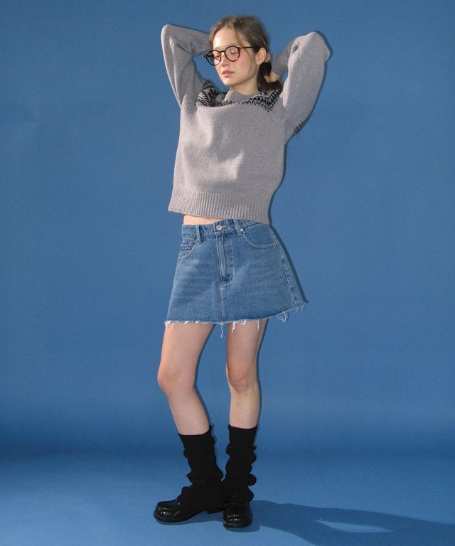 ★2024SS新作★RONRON★POCKET POINT CUTTING DENIM MINI SKIRT 韓国RONRON ロンロン】POCKET POINT CUTTING DENIM MINI SKIRT