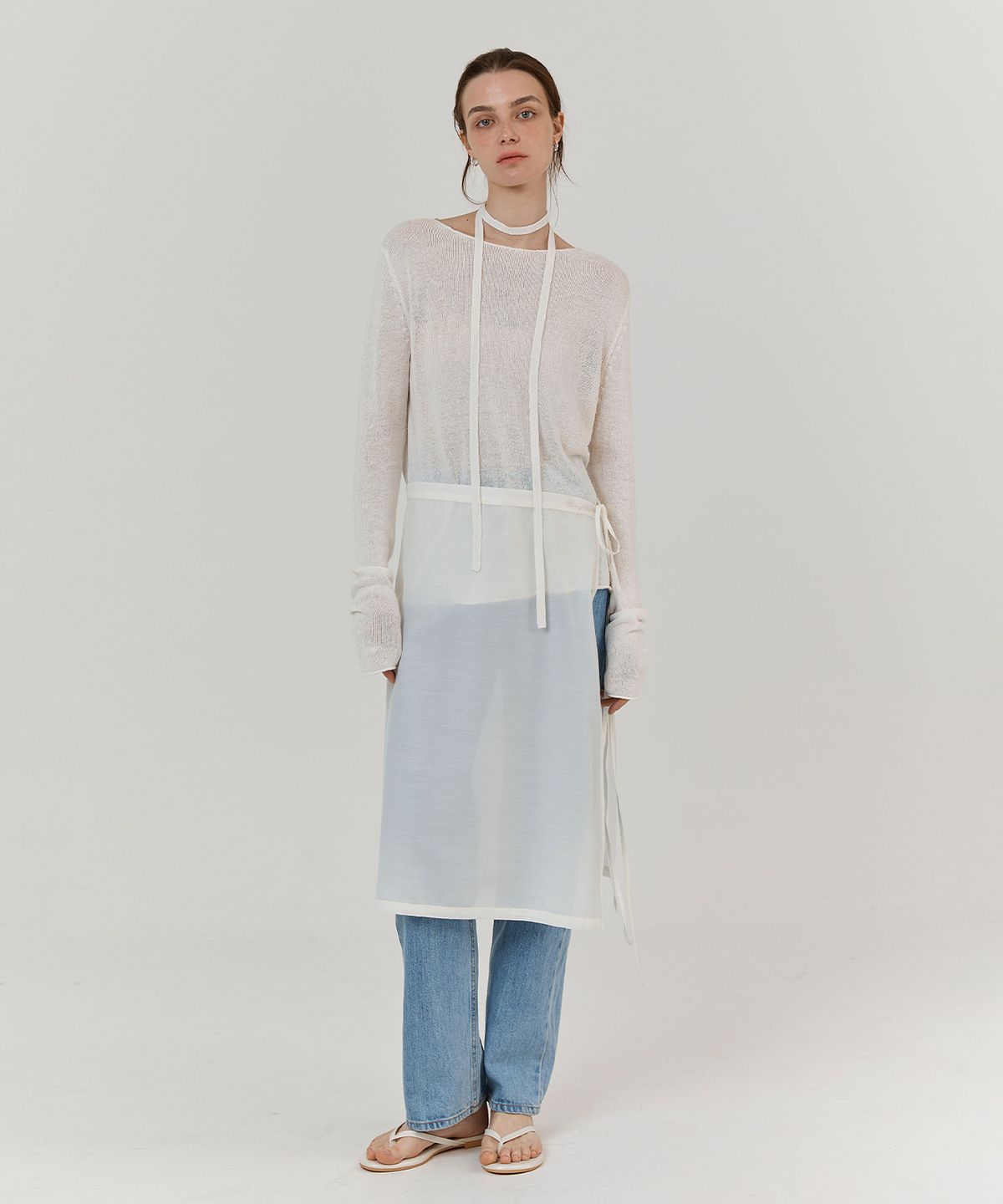하우스 오브 폰드(HOUSE OF POND) Seethrough layering wrap skirt (Ivory)
