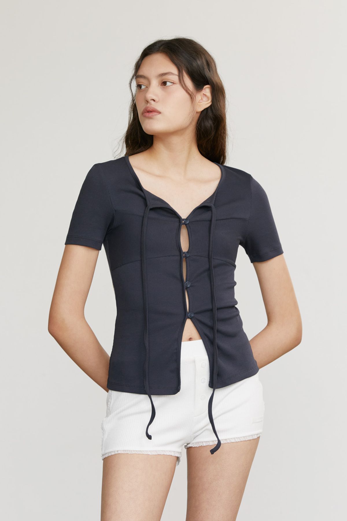 애프터아워즈(AFTERHOURS) OPEN STRAP CARDIGAN (NAVY BLACK)