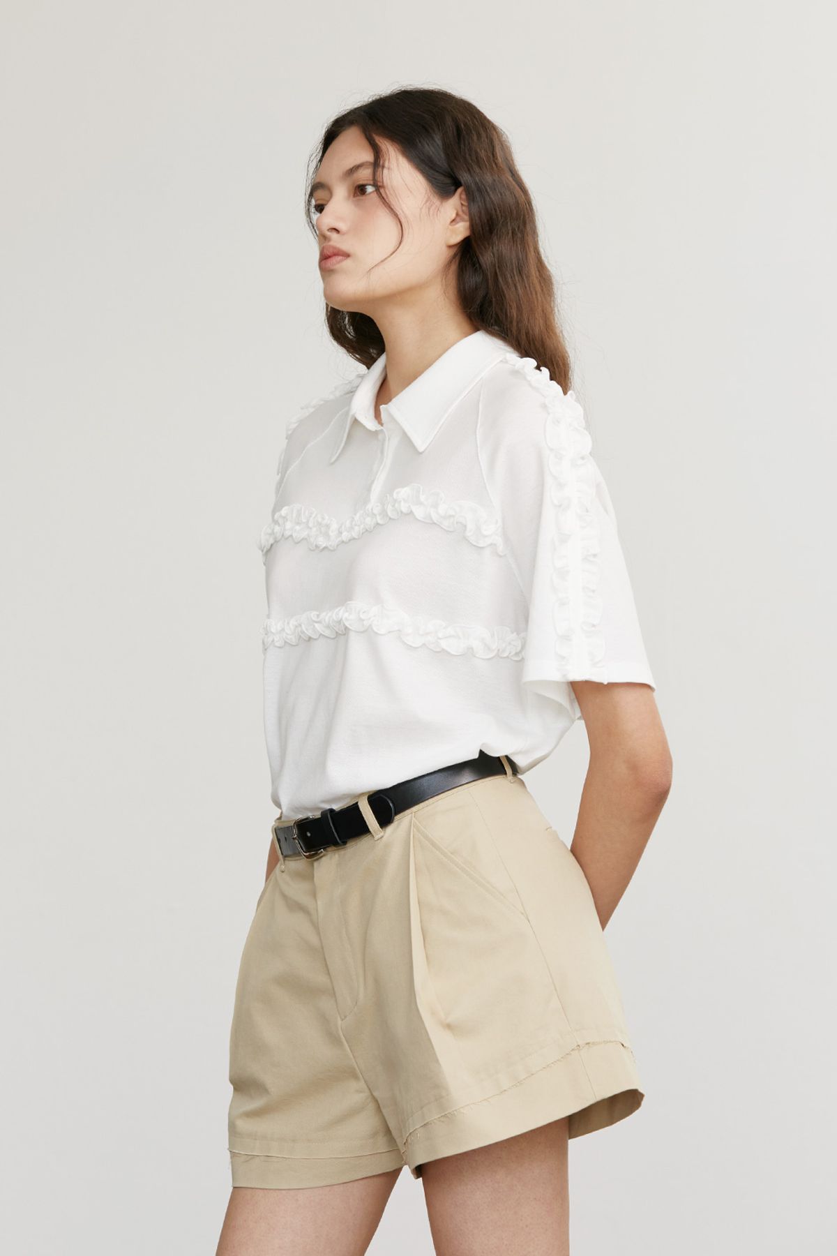 애프터아워즈(AFTERHOURS) RUFFLE PIQUE SHIRT (IVORY)