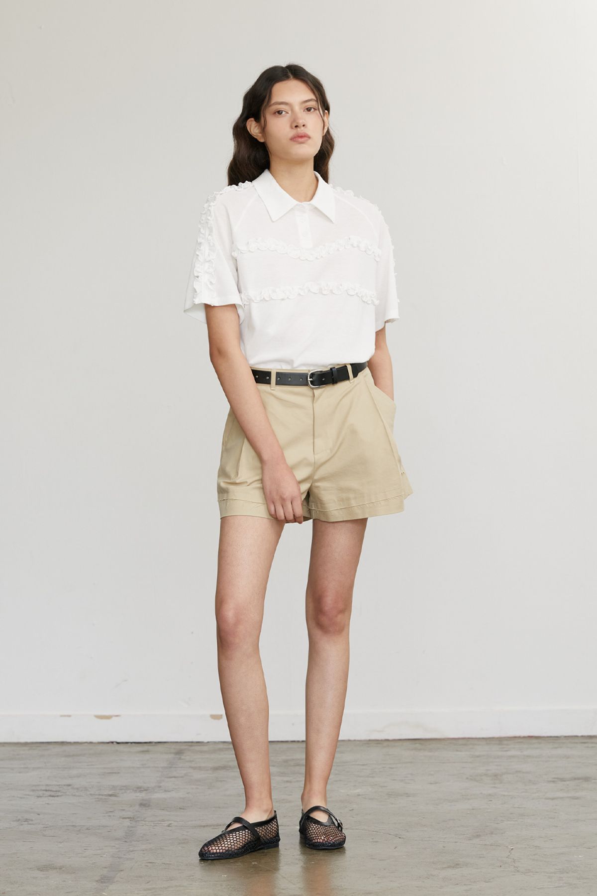 애프터아워즈(AFTERHOURS) RUFFLE PIQUE SHIRT (IVORY)