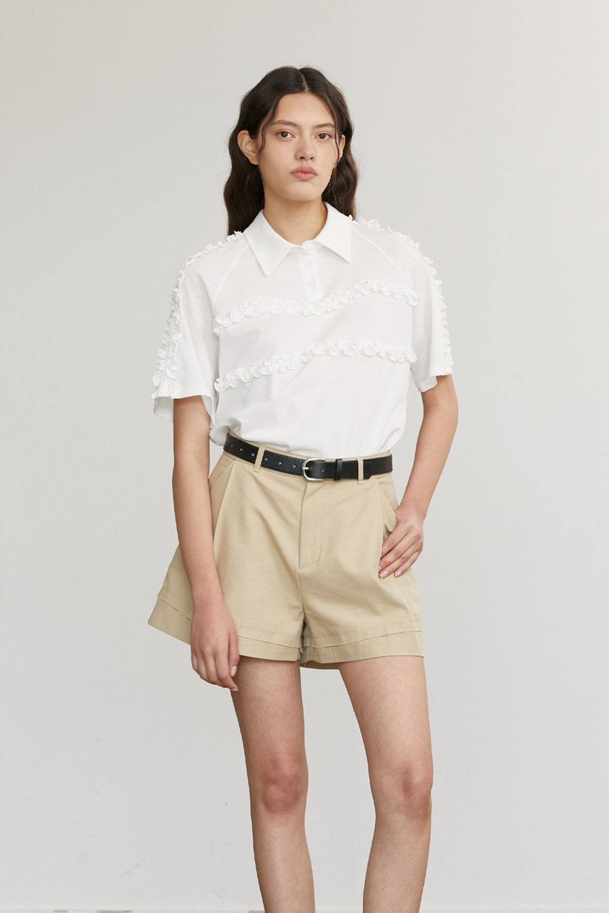 애프터아워즈(AFTERHOURS) RUFFLE PIQUE SHIRT (IVORY)