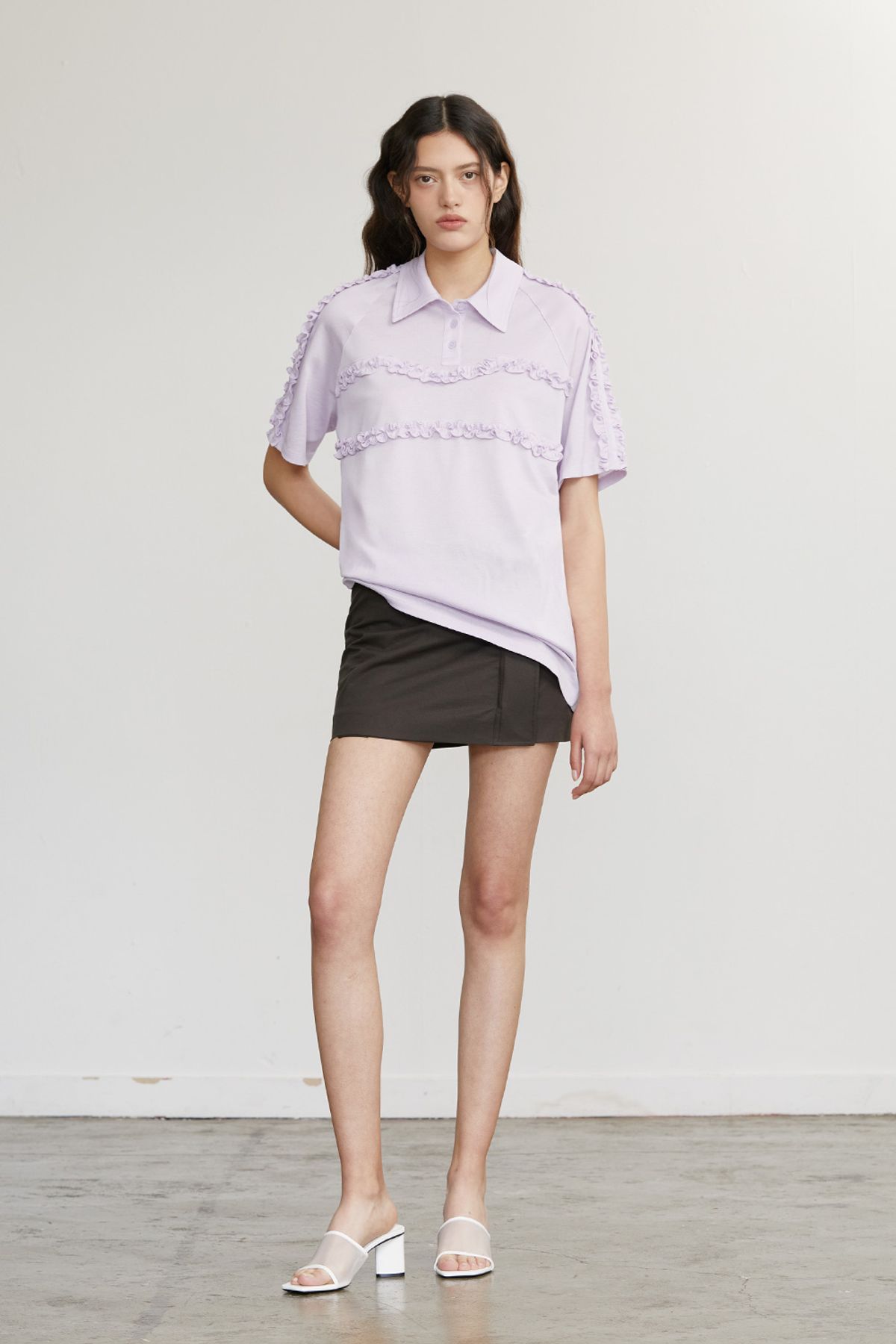 애프터아워즈(AFTERHOURS) RUFFLE PIQUE SHIRT (LAVENDER)