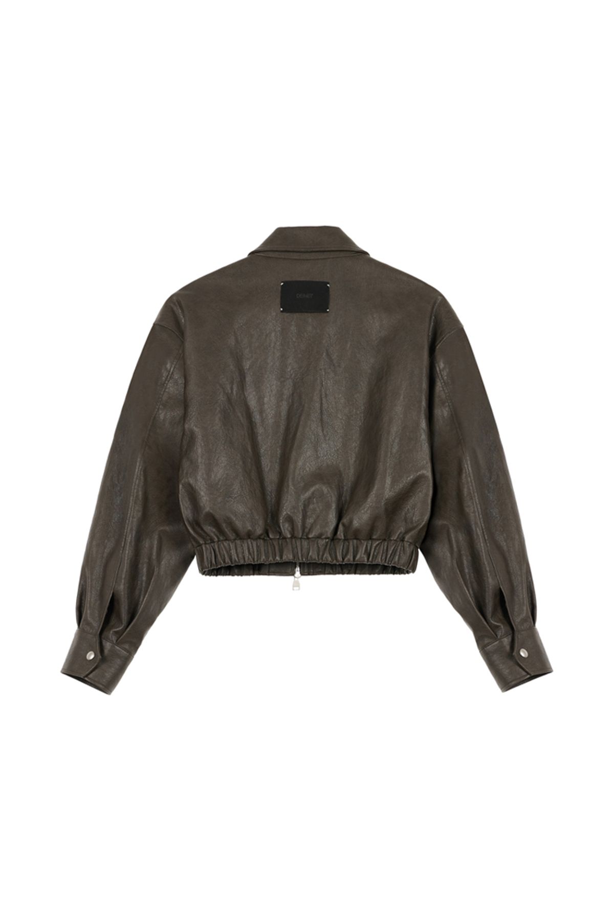 다이닛(DEINET) FAUX-LEATHER BOMBER BANDED JUMPER IN DARK BROWN