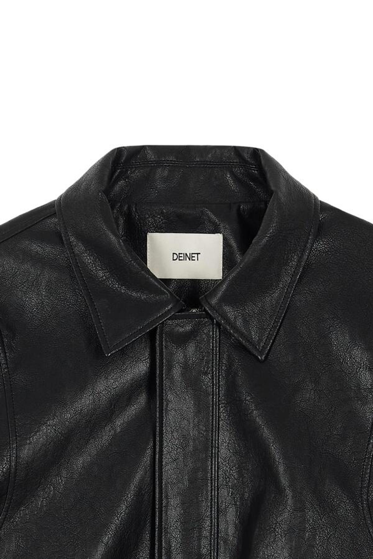 다이닛(DEINET) FAUX-LEATHER BOMBER BANDED JUMPER FOR MEN IN BLACK
