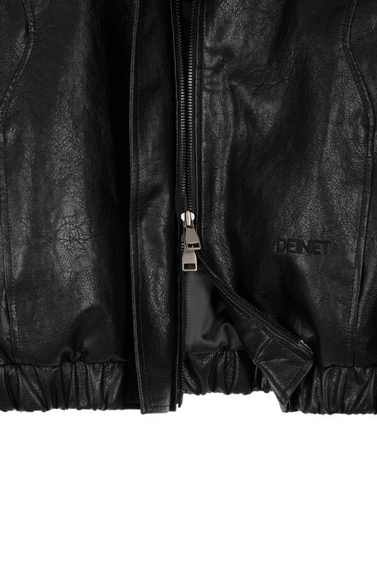 다이닛(DEINET) FAUX-LEATHER BOMBER BANDED JUMPER FOR MEN IN BLACK