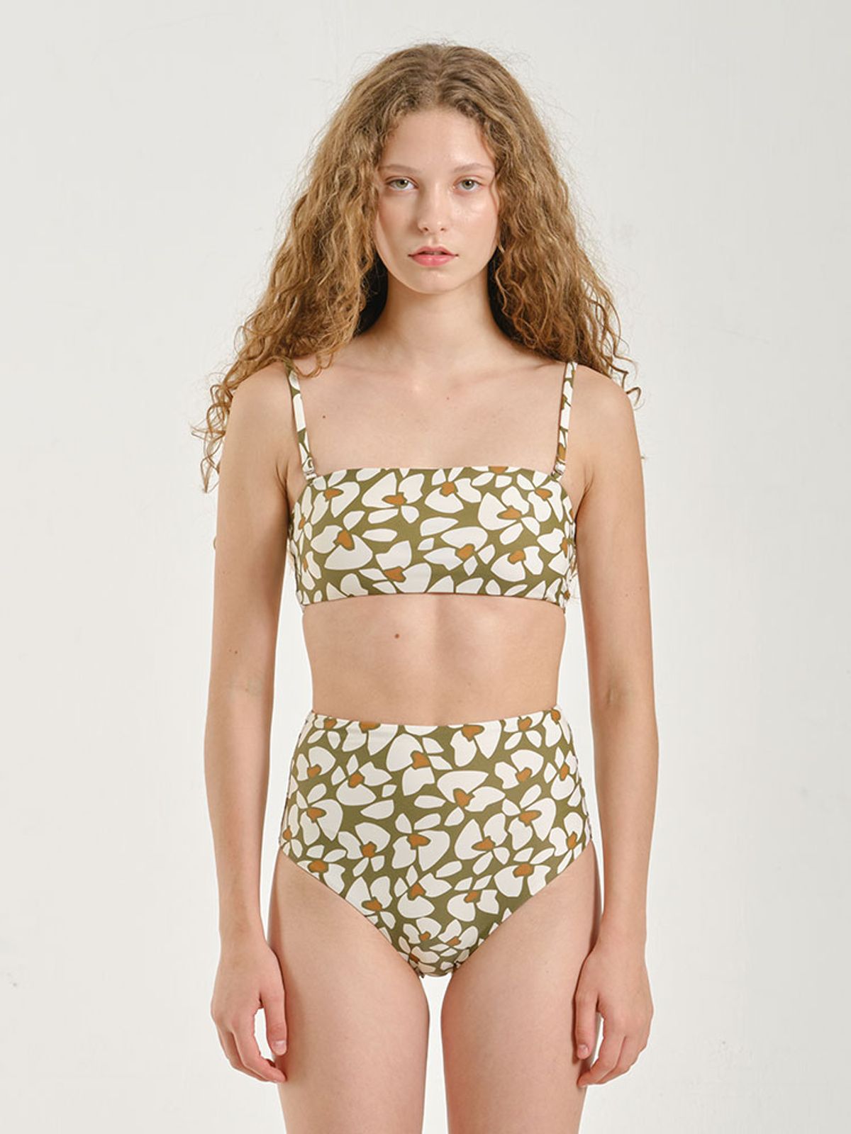 파인베이(FINEBAY) Bandeau Bikini Top, Floral Green