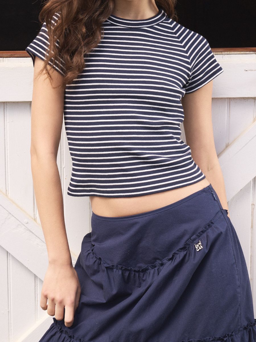 MUSINSA | GLOWNY RODEO TIERED RUFFLE SKIRT (NAVY)