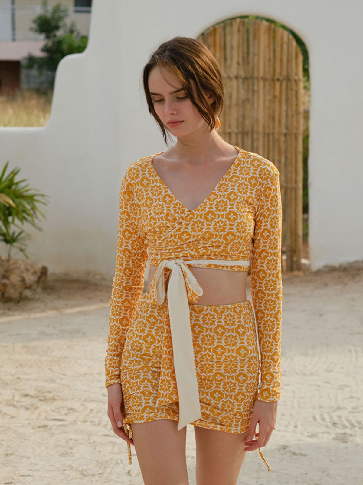 파인베이(FINEBAY) Ruched Skirt, Geo Yellow