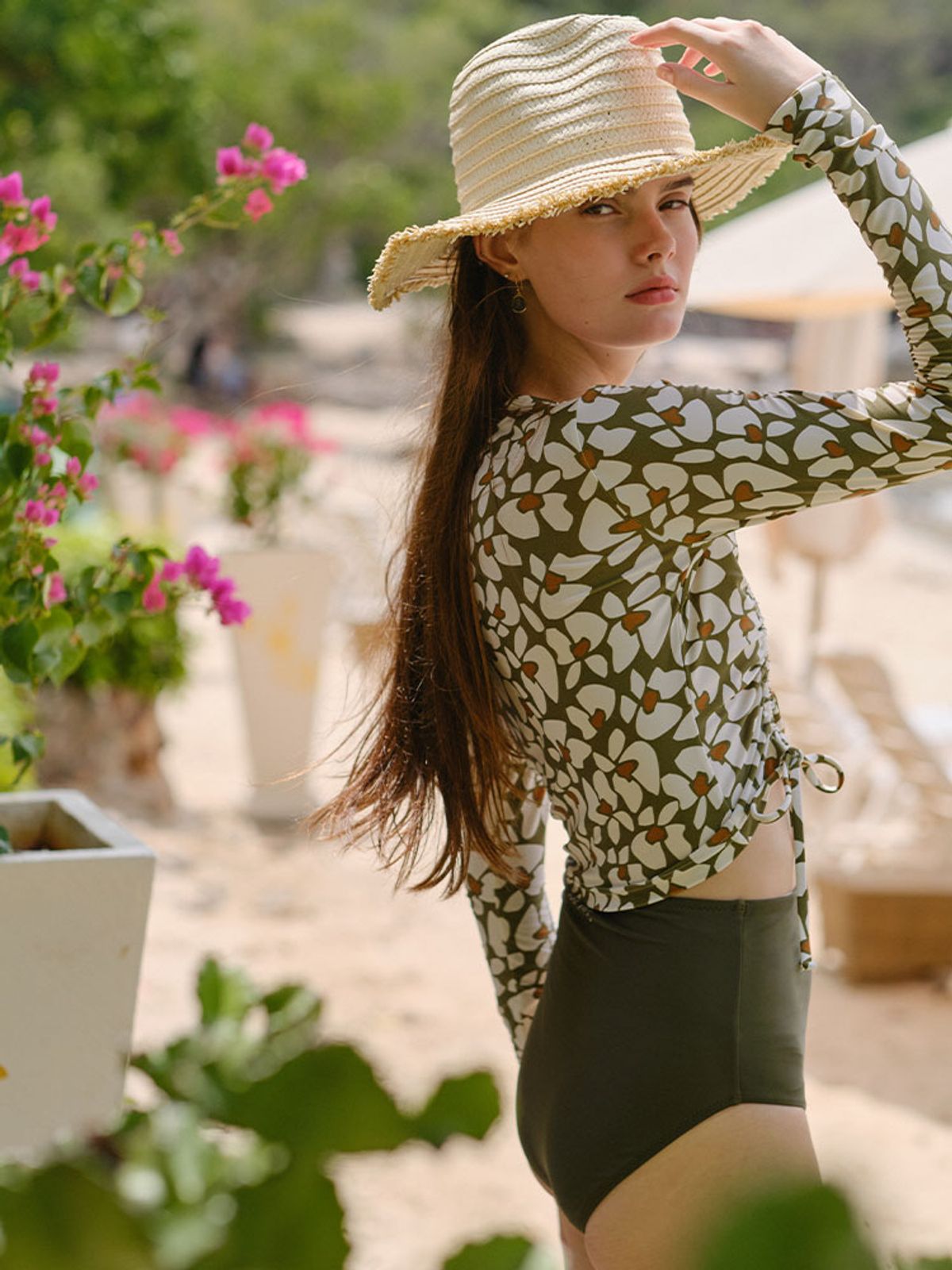 파인베이(FINEBAY) Ruched Rashguard, Floral Green