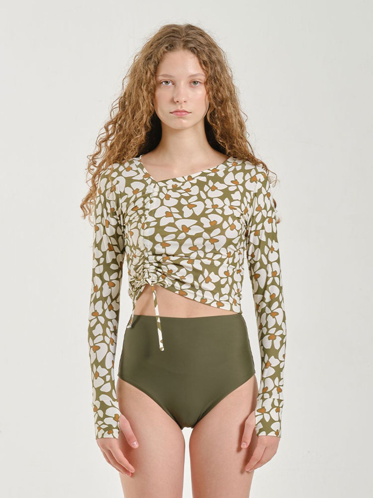 파인베이(FINEBAY) Ruched Rashguard, Floral Green