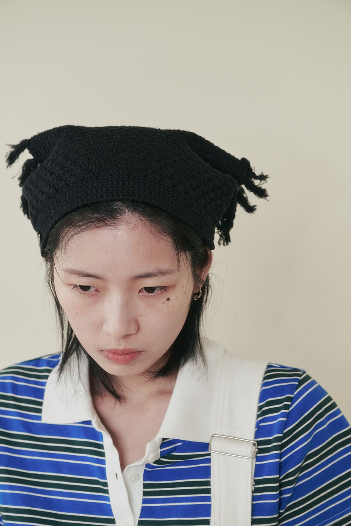 플리즈프로젝트(PLZPROJECT) KNITTED TASSEL BANDANA, BLACK (HANDMADE)