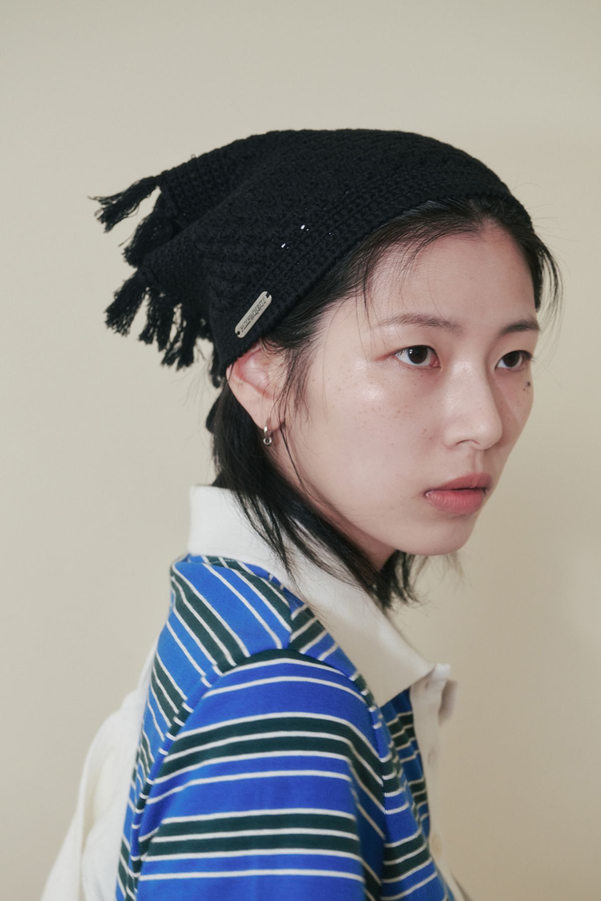 플리즈프로젝트(PLZPROJECT) KNITTED TASSEL BANDANA, BLACK (HANDMADE)