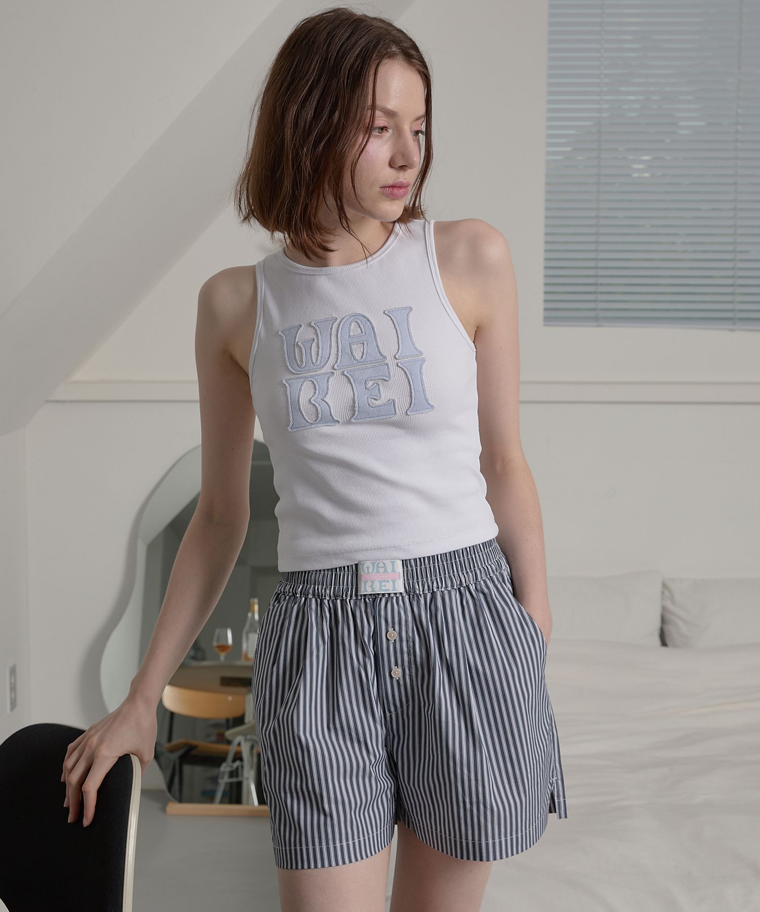★WAIKEI★ Logo Applique Sleeveless White Blue YKBD02TS17-1 MUSINSA公式 | WAI KEI Logo Applique Sleeveless White Blue