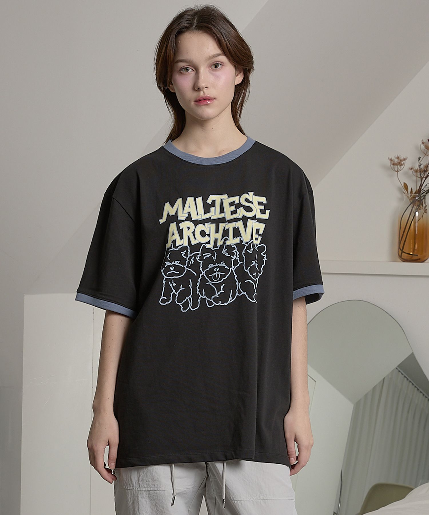 MUSINSA | WAI KEI Maltese Archive Line Graphic Ringer Short