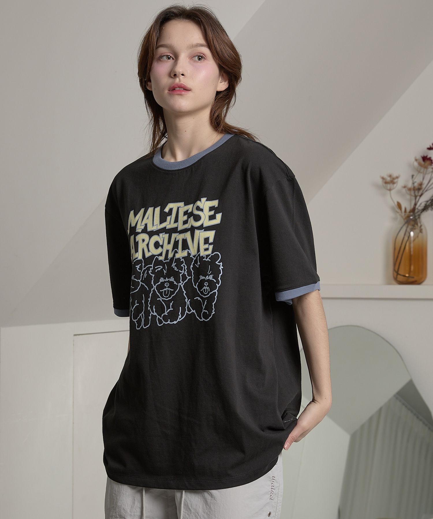★WAIKEI★ Maltese Archive Ringer Short Sleeve T-Shirt Black MUSINSA | WAI KEI Maltese Archive Line Graphic Ringer Short