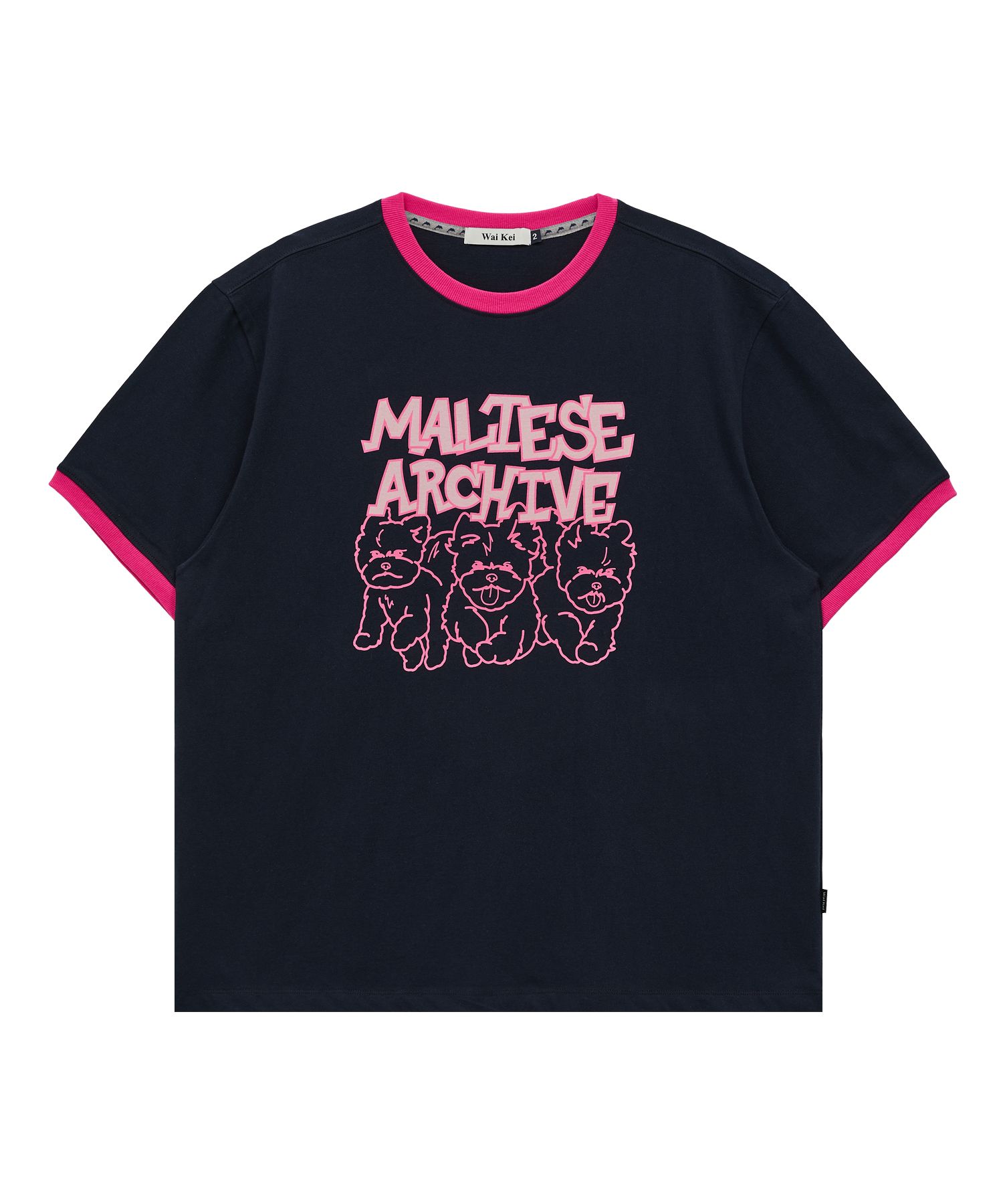 ★WAIKEI★ Maltese Archive Ringer Short Sleeve T-Shirt Navy MUSINSA | WAI KEI Maltese Archive Line Graphic Ringer Short