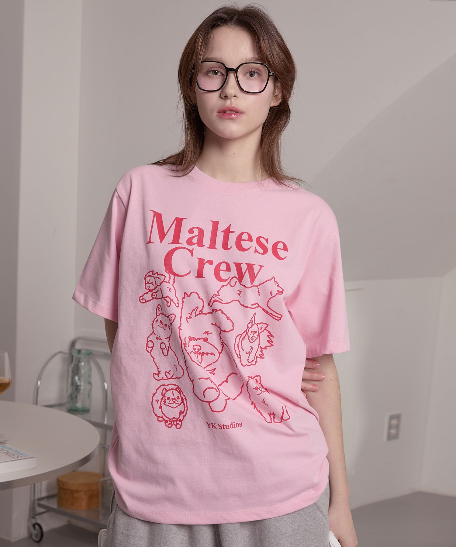 MUSINSA | WAI KEI Maltese Crew Line Graphic Short-sleeved T