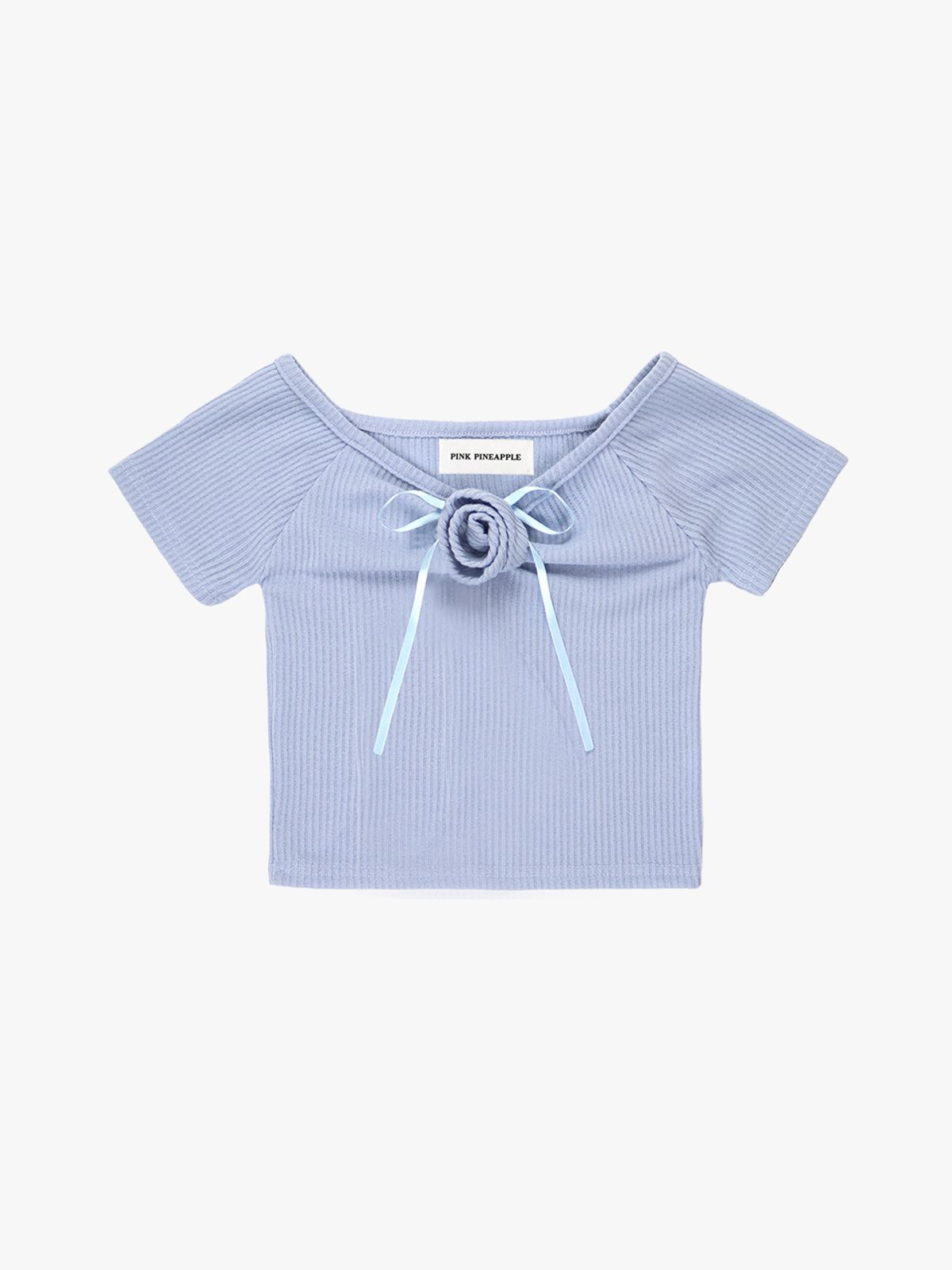핑크파인애플(PINK PINEAPPLE) ROSETTE SHIRRING TOP_SKY BLUE