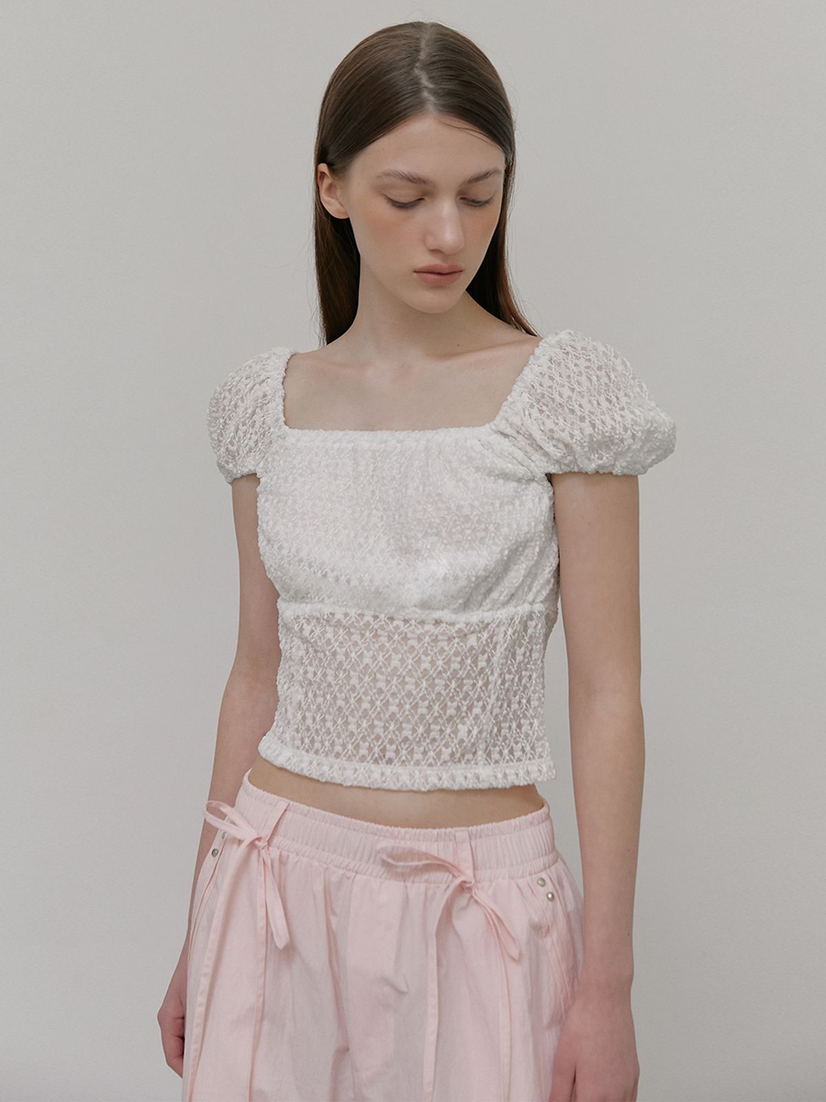 에트몽(ETMON) Lace Puff T-Shirt, White