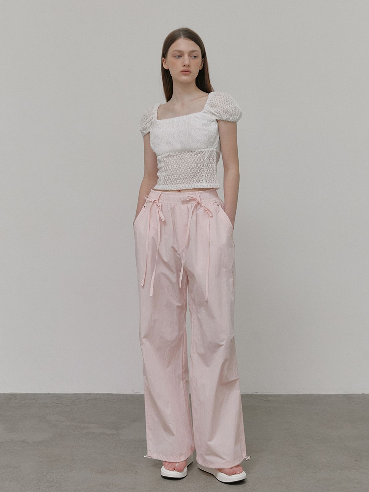 에트몽(ETMON) Lace Puff T-Shirt, White