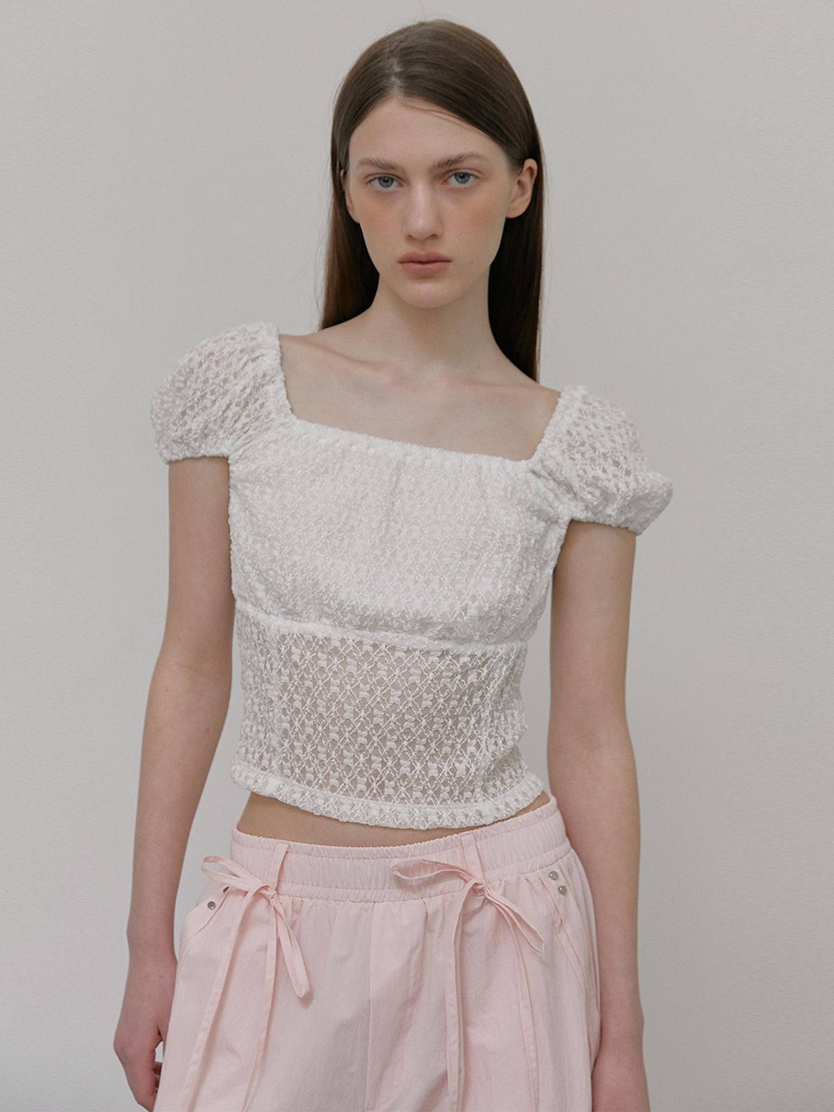 에트몽(ETMON) Lace Puff T-Shirt, White