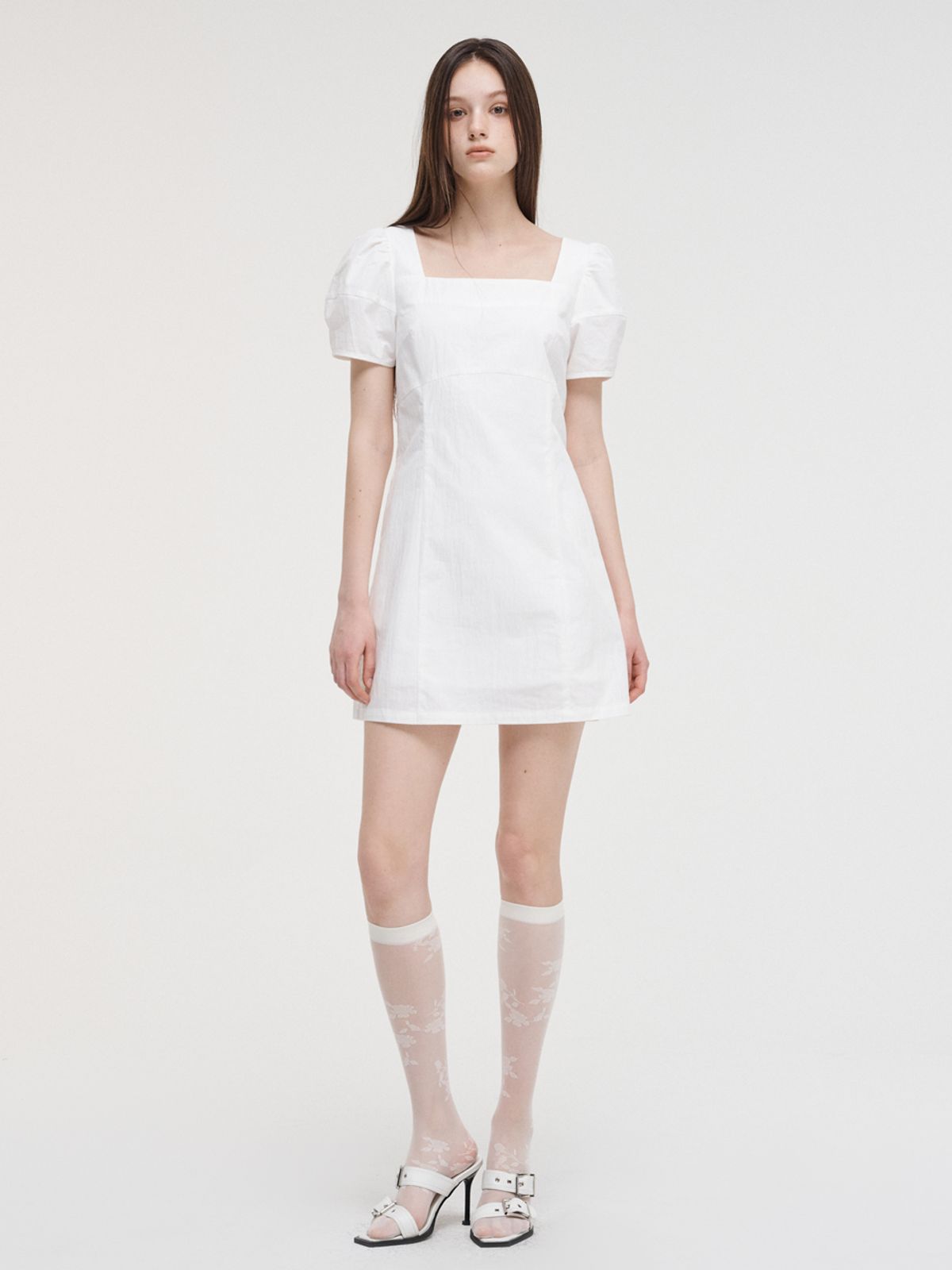 에트몽(ETMON) Square Puff Mini Dress, White