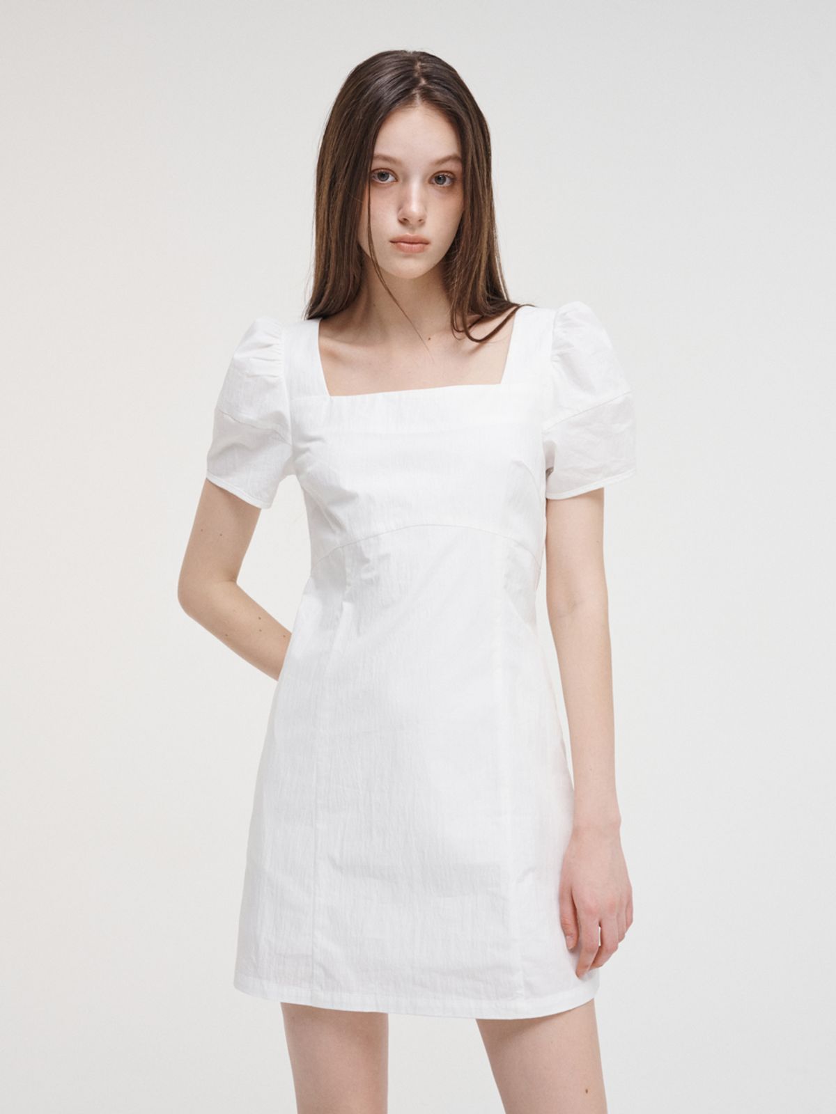 에트몽(ETMON) Square Puff Mini Dress, White