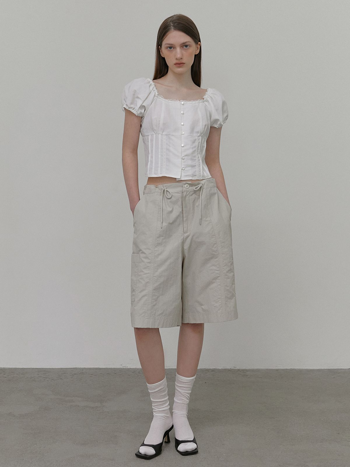 에트몽(ETMON) Lace Pintuck Blouse, White