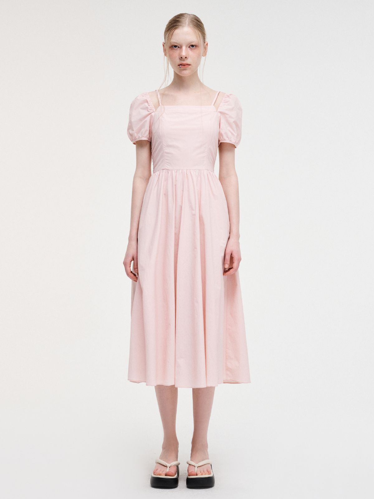 에트몽(ETMON) Strap Slit Off Shoulder Dress, Pink