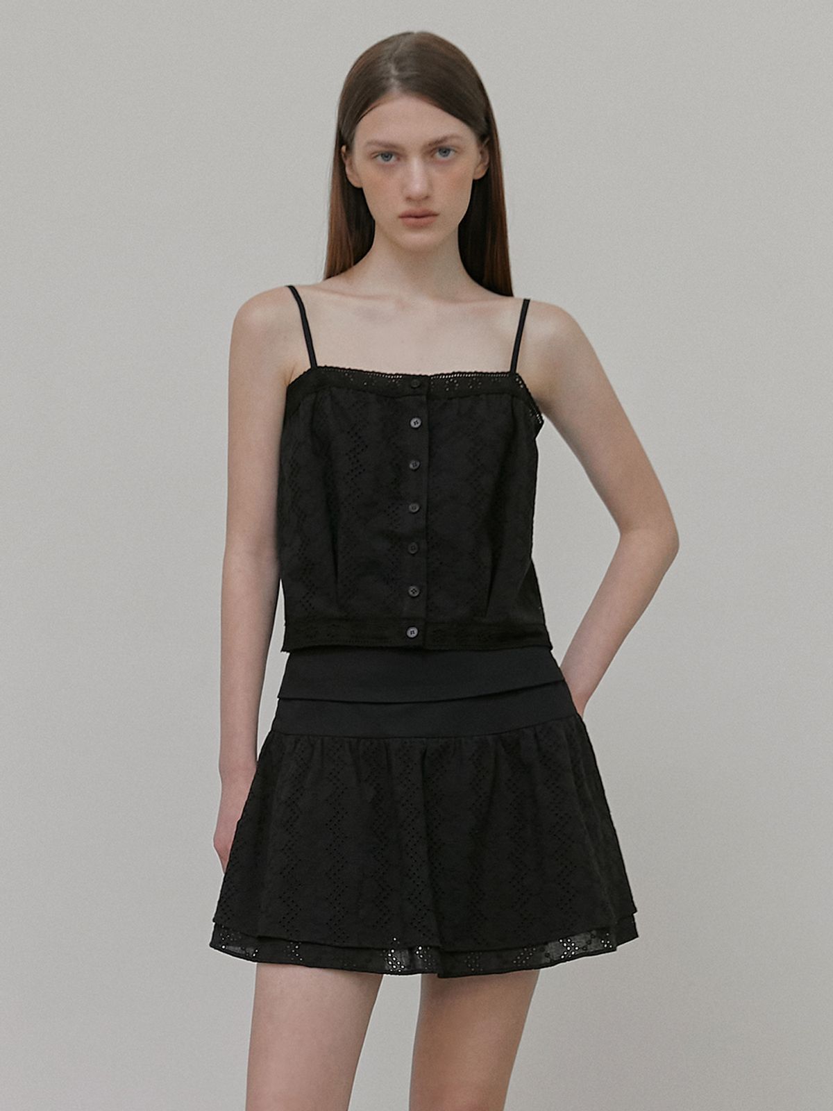 에트몽(ETMON) Punching Lace Mini Skirt, Black